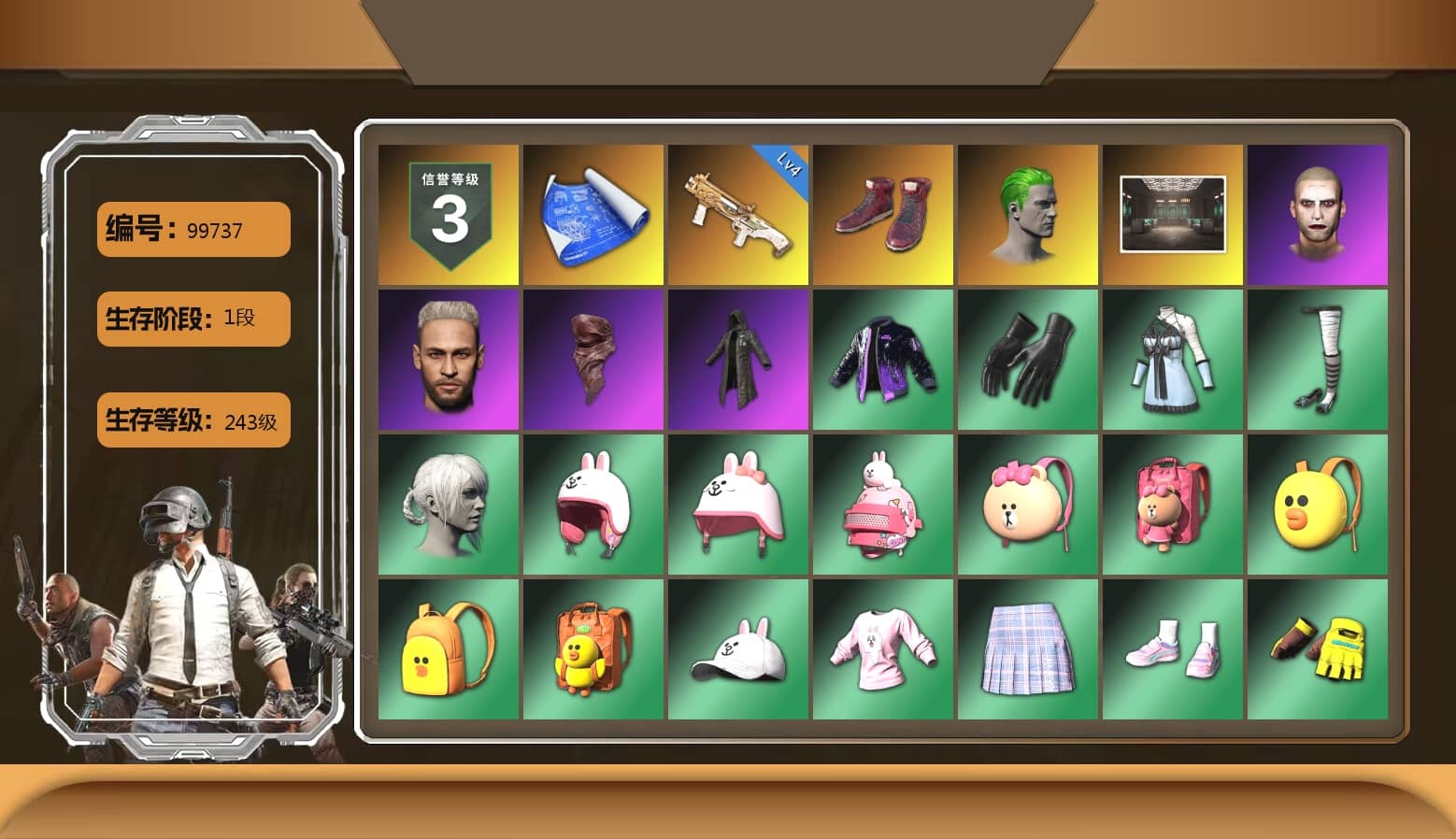 Hi-top Trainers (Red), The Joker's Hair, The Joker's Hair, PLAYERUNKNOWN's Bandana, Heavy Fur Coat (Black), Sideshow Bear Feet