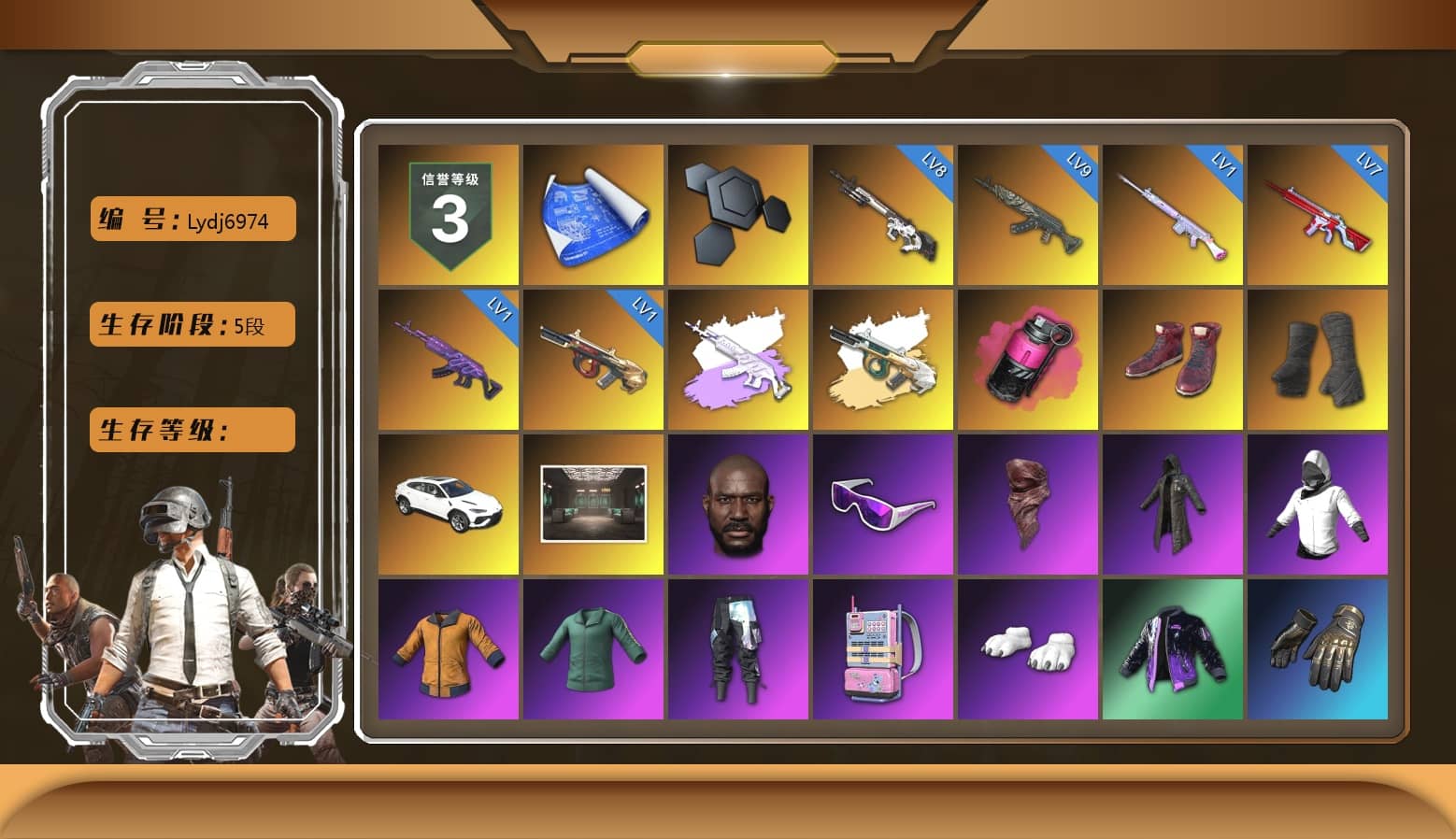 Magenta Smoke Grenade, Hi-top Trainers (Red), Duncan's Infiltrator Handwraps, Jonathan Kamau, Snow Glasses, PLAYERUNKNOWN's Bandana, Heavy Fur Coat (Black), Polar Bear Feet, Harley Quinn's Hair, Sideshow Bear Feet, StreamerOne, Full Autumn — M416, Festive Gloves (Red), HUYA T-shirt