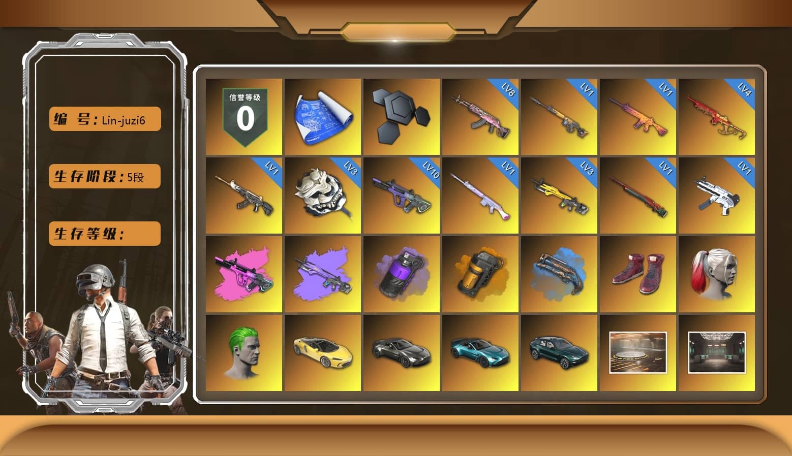 Purple Smoke Grenade, Orange Smoke Grenade, Blue Fog of Fury — M79, Hi-top Trainers (Red), Harley Quinn's Hair, The Joker's Hair, «McLaren GT Elite» Sports Car, «V12 Vantage Roadster» Sports Car, «V12 Vantage Roadster (Luxe)» Sports Car, «DBX707» SUV, Showroom, Jonathan Kamau, 9S's Hairstyle, Snow Glasses, PGC 2021 Contingent Chaos Mask, Demon Biker Horns, The Joker's Hair, PLAYERUNKNOWN's Bandana, Heavy Fur Coat (Black), Polar Bear Feet, Rash Beixli Xtra Tough Jacket, Harley Quinn's Hair, Rash Beixli Xtra Tough Jacket, Harley Quinn's Makeup, PML 2019 Phase 2 Jacket, XingHun's Tiger Strike Jacket, XingHun's Tiger Strike Pants, Sideshow Bear Feet, Exquisite Pants, XiongDi Hoodie, StreamerOne, Training Jacket (Green), Forever's S1897, Festive Gloves (Red), Diva Glasses (White), HUYA T-shirt, «DBX707» SUV