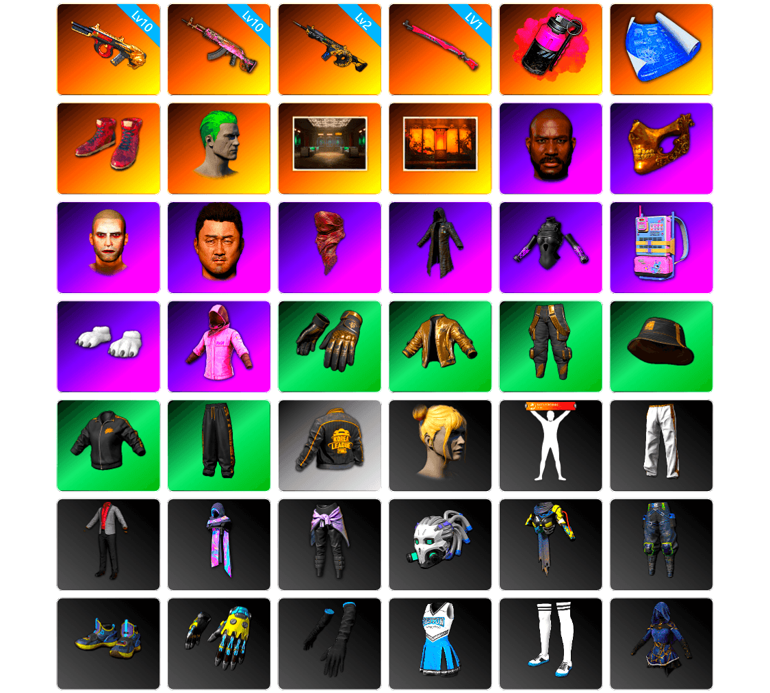 Magenta Smoke Grenade, Hi-top Trainers (Red), The Joker's Hair, Weapons Shrine, Jonathan Kamau, PGC 2021 Contingent Chaos Mask, The Joker's Hair, PLAYERUNKNOWN's Bandana, Heavy Fur Coat (Black), Polar Bear Feet, Rash Beixli Xtra Tough Jacket, Rash Beixli Xtra Tough Jacket, PKL 2019 Phase 2 Jacket, Exquisite Pants, Full Autumn — M416, DOUYU T-shirt