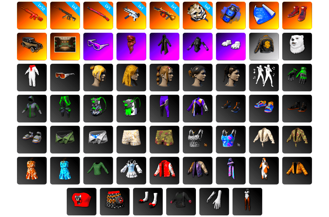 Blue Smoke Grenade, Hi-top Trainers (Red), Snow Glasses, PLAYERUNKNOWN's Bandana, Heavy Fur Coat (Black), Polar Bear Feet, PKL 2019 Phase 2 Jacket, Full Autumn — M416, Blue Thunder Gloves, HUYA T-shirt