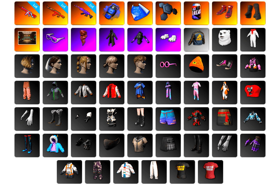 Blue Smoke Grenade, Hi-top Trainers (Red), Duncan's Infiltrator Handwraps, Snow Glasses, PLAYERUNKNOWN's Bandana, Heavy Fur Coat (Black), Polar Bear Feet, StreamerOne, Full Autumn — M416, DOUYU T-shirt, Sideshow Bear Feet