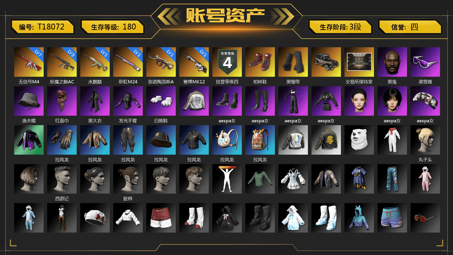 Hi-top Trainers (Red), Duncan's Infiltrator Handwraps, Jonathan Kamau, Snow Glasses, PLAYERUNKNOWN's Bandana, Heavy Fur Coat (Black), Polar Bear Feet, aespa Stage, PML 2019 Phase 2 Jacket, aespa NINGNING, NPL 2019 Phase 2 Jacket, PKL 2019 Phase 2 Jacket, XiongDi Hoodie, aespa WINTER, Full Autumn — M416, Festive Gloves (Red), DOUYU T-shirt