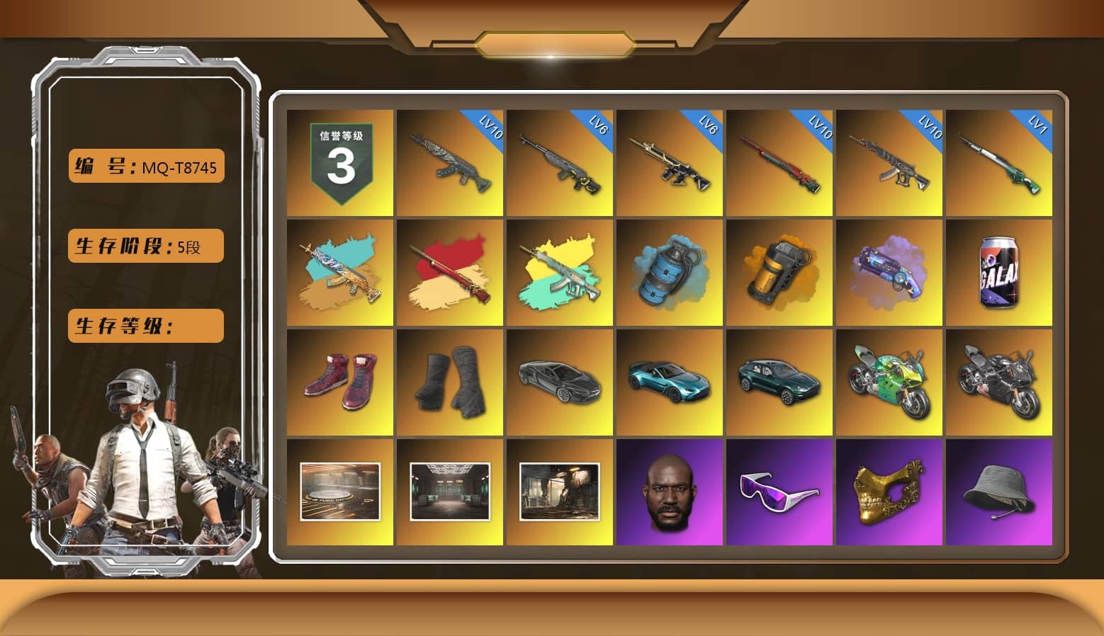 Azure Dragon — Beryl M762, Azure Smoke Grenade, Orange Smoke Grenade, Purple Magical Mist — M79, Hi-top Trainers (Red), Duncan's Infiltrator Handwraps, «V12 Vantage Roadster (Luxe)» Sports Car, «DBX707» SUV, «Panigale V4 S (Jaded)» Motorcycle, «Panigale V4 S (Pitch Black)» Motorcycle, Showroom, Jonathan Kamau, Snow Glasses, PGC 2021 Contingent Chaos Mask, Demon Biker Horns, PLAYERUNKNOWN's Bandana, Heavy Fur Coat (Black), Polar Bear Feet, aespa Stage, Harley Quinn's Hair, Desolate Warehouse, PML 2019 Phase 2 Jacket, PUBG X NEWJEANS DANIELLE SET, XingHun's Tiger Strike Jacket, XingHun's Tiger Strike Pants, PJS 2019 Phase 2 Jacket, Sideshow Bear Feet, MET Asia Series Distressed Jeans, StreamerOne, Full Autumn — M416, aespa GISELLE, Douyu Biker Jacket, Blue Thunder Gloves, Diva Glasses (White), GLL Grand Slam Sweatshirt, «DBX707» SUV