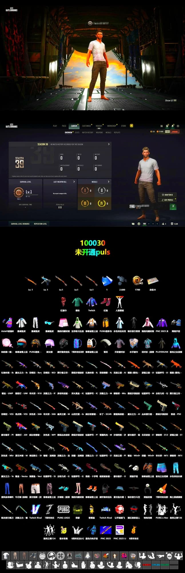 Hi-top Trainers (Red), PLAYERUNKNOWN's Bandana, Heavy Fur Coat (Black), XingHun's Tiger Strike Jacket, XingHun's Tiger Strike Pants, Aixleft's Gaming Streamer Hoodie, XingHun's Tiger Strike Snow Glasses, Blue Thunder Gloves - 2