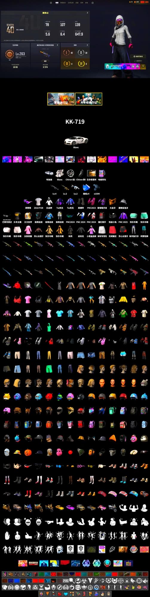 Duncan's Infiltrator Handwraps, «Chiron» Sports Car, Snow Glasses, PGC 2021 Contingent Chaos Mask, WackyJacky101's Jacket, Bunny Academy Sailor Gloves, Jijing's Shorts, StreamerOne, Shark Bite - Kar98k, 2018 PUBG ALL-STAR T-shirt (Korean), «DBX707» SUV, Parachute - 2