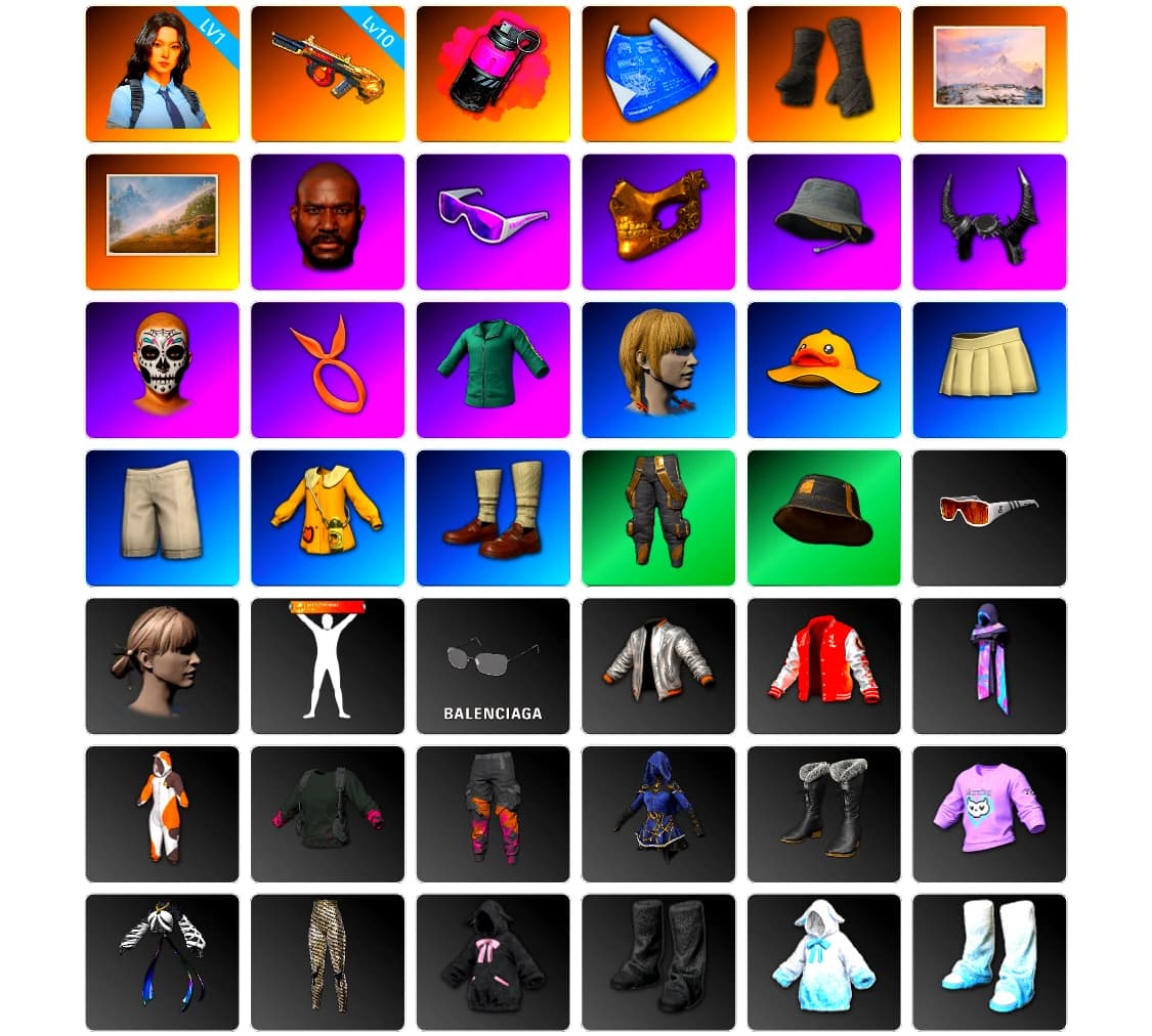 Magenta Smoke Grenade, Duncan's Infiltrator Handwraps, Jonathan Kamau, Snow Glasses, PGC 2021 Contingent Chaos Mask, Demon Biker Horns, XiongDi Hoodie, StreamerOne, Training Jacket (Green), Full Autumn — M416, Blue Thunder Gloves, GLL Grand Slam Sweatshirt, DOUYU T-shirt, Sideshow Bear Feet - 2
