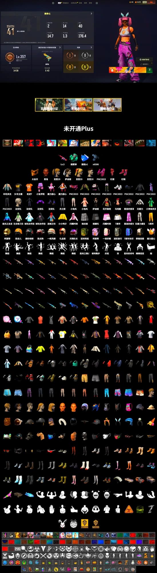 Teal Smoke Grenade, Hi-top Trainers (Red), Jonathan Kamau, PGC 2021 Contingent Chaos Mask, PLAYERUNKNOWN's Bandana, Heavy Fur Coat (Black), Harley Quinn's Hair, StreamerOne - 2