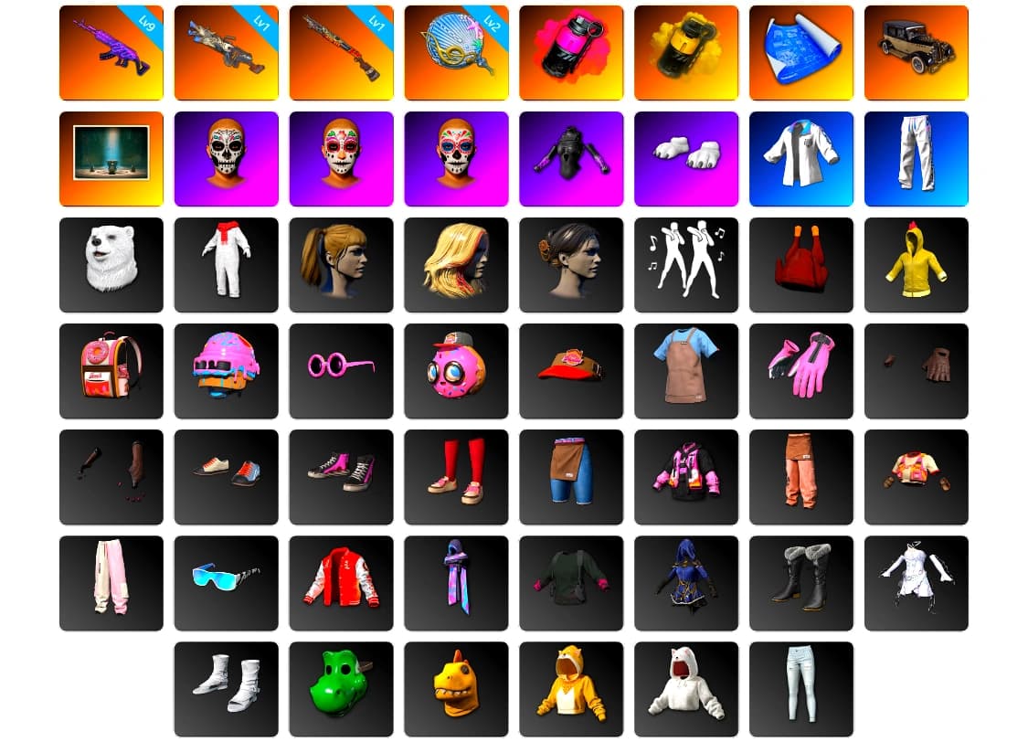 Magenta Smoke Grenade, Yellow Smoke Grenade, Chamber of Triumph, Polar Bear Feet, Harley Quinn's Hair, XingHun's Tiger Strike Jacket, XingHun's Tiger Strike Pants, StreamerOne - 1