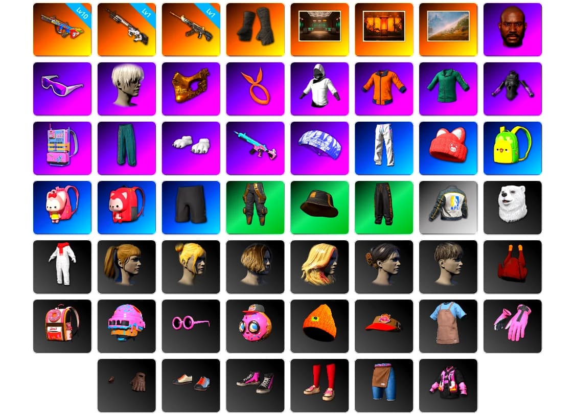 Duncan's Infiltrator Handwraps, Weapons Shrine, Jonathan Kamau, Snow Glasses, 9S's Hairstyle, PGC 2021 Contingent Chaos Mask, Polar Bear Feet, Harley Quinn's Hair, XingHun's Tiger Strike Pants, NPL 2019 Phase 2 Jacket, StreamerOne, Blue Thunder Gloves, HUYA T-shirt, Sideshow Bear Feet - 2