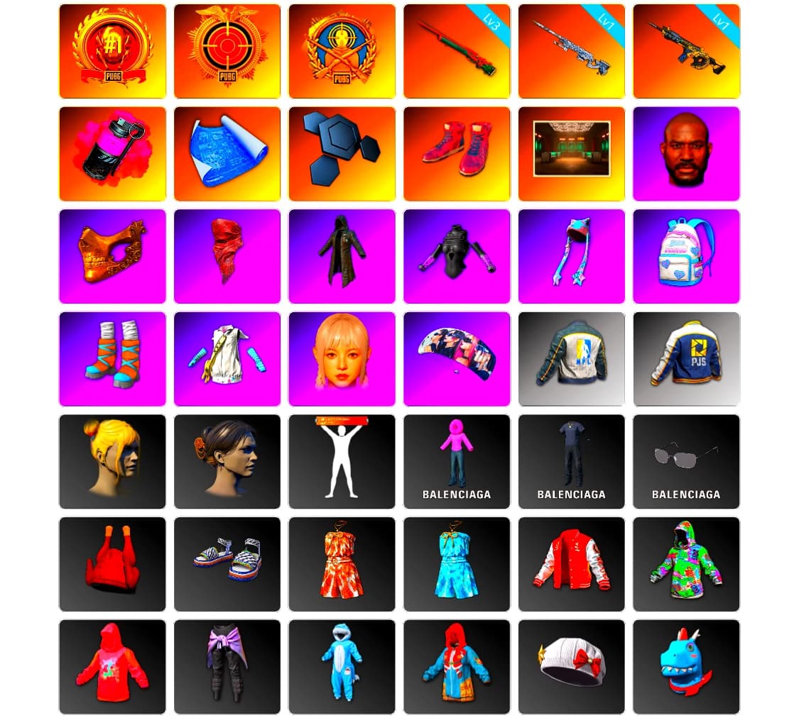 Magenta Smoke Grenade, Hi-top Trainers (Red), Jonathan Kamau, PGC 2021 Contingent Chaos Mask, PLAYERUNKNOWN's Bandana, Heavy Fur Coat (Black), aespa Stage, PUBG X NEWJEANS DANIELLE SET, NPL 2019 Phase 2 Jacket, PJS 2019 Phase 2 Jacket, StreamerOne - 2