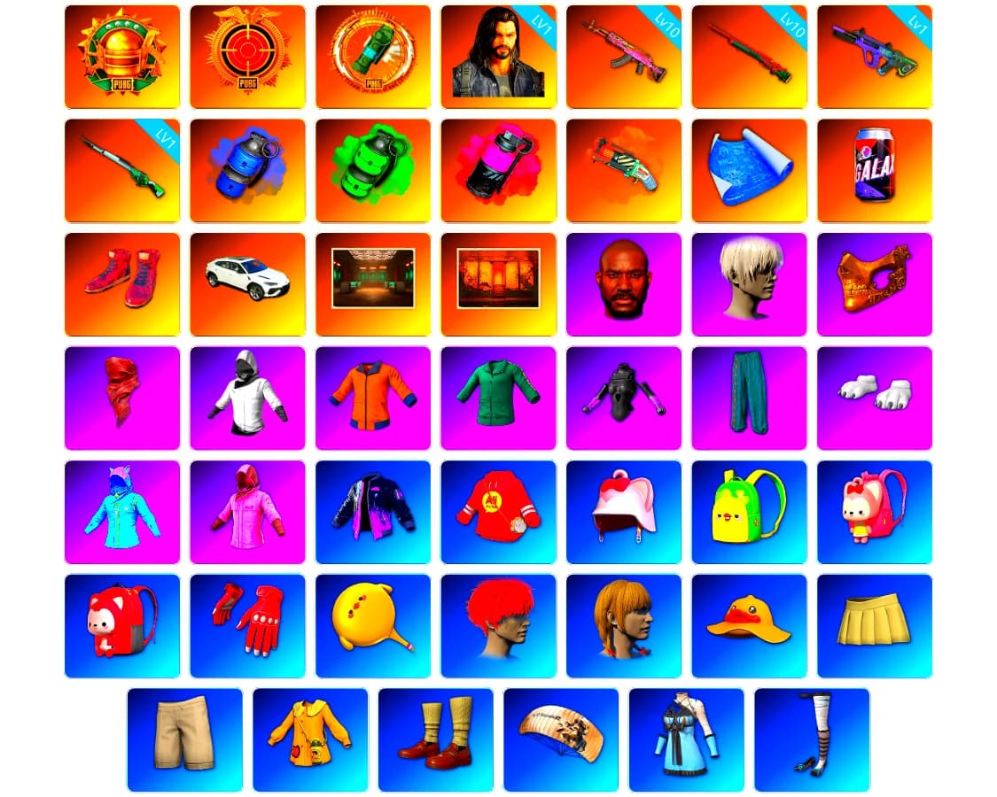 Blue Smoke Grenade, Emerald Smoke Grenade, Magenta Smoke Grenade, Orange Fog of Fury — M79, Hi-top Trainers (Red), Weapons Shrine, Jonathan Kamau, 9S's Hairstyle, PGC 2021 Contingent Chaos Mask, PLAYERUNKNOWN's Bandana, Polar Bear Feet, Rash Beixli Xtra Tough Jacket, Harley Quinn's Hair, Rash Beixli Xtra Tough Jacket, XiongDi Hoodie, StreamerOne, Blue Thunder Gloves, Sideshow Bear Feet - 2