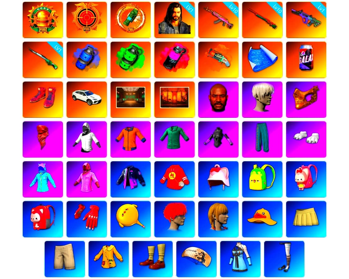 Blue Smoke Grenade, Emerald Smoke Grenade, Magenta Smoke Grenade, Orange Fog of Fury — M79, Hi-top Trainers (Red), Weapons Shrine, Jonathan Kamau, 9S's Hairstyle, PGC 2021 Contingent Chaos Mask, PLAYERUNKNOWN's Bandana, Polar Bear Feet, Rash Beixli Xtra Tough Jacket, Harley Quinn's Hair, Rash Beixli Xtra Tough Jacket, XiongDi Hoodie, StreamerOne, Blue Thunder Gloves, Sideshow Bear Feet - 1