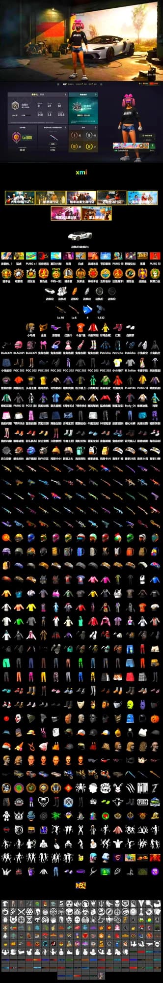 Hi-top Trainers (Red), Snow Glasses, PGC 2021 Contingent Chaos Mask, PLAYERUNKNOWN's Bandana, Heavy Fur Coat (Black), Polar Bear Feet, Harley Quinn's Hair, StreamerOne, DOUYU T-shirt - 2