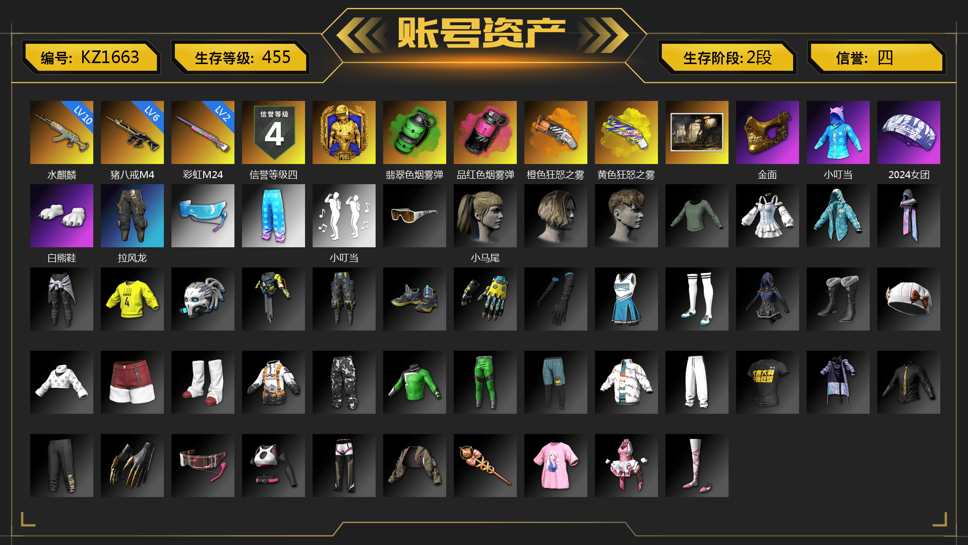 Emerald Smoke Grenade, Magenta Smoke Grenade, Orange Fog of Fury — M79, Yellow Fog of Fury — M79, PGC 2021 Contingent Chaos Mask, Pubg X Newjeans, Polar Bear Feet, Harley Quinn's Hair, Sha Wujing's Shorts, StreamerOne, Heavy Fur Coat (Black) - 1