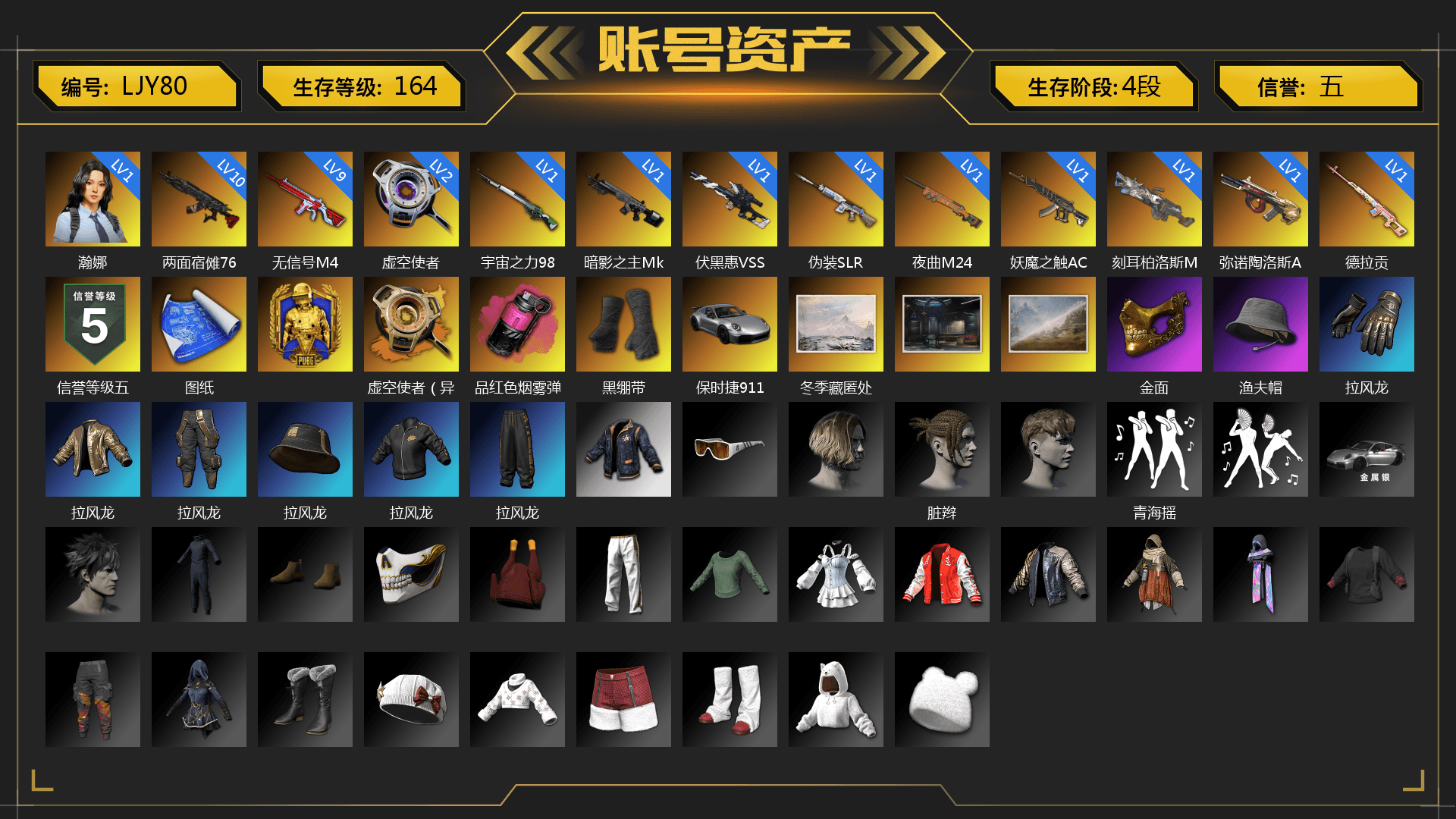 Rest in Pink — Dragunov [1], Void — Pan (Yellow Orange), Cosmic Caliber - Kar98k (White Yellow), Magenta Smoke Grenade, Blue Flamingo Fling - M79, Duncan's Infiltrator Handwraps, «911 Carrera GTS» Sports Car, PGC 2021 Contingent Chaos Mask, Polar Bear Feet, Exquisite Pants, StreamerOne, Heavy Fur Coat (Black), Sideshow Bear Feet - 1