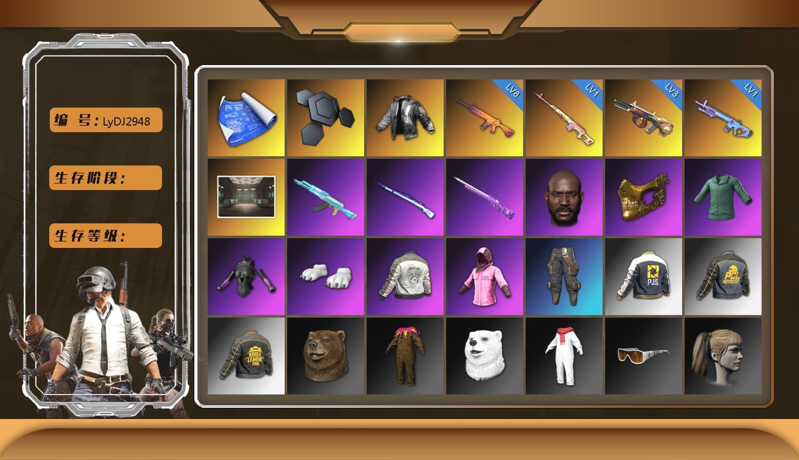 Rest in Pink — Dragunov [1], Wanyoo Jacket, Ashek's AKM, Lumi's Kar98k, Jonathan Kamau, PGC 2021 Contingent Chaos Mask, Polar Bear Feet, Rash Beixli Xtra Tough Jacket, Harley Quinn's Hair, Rash Beixli Xtra Tough Jacket, JennaJulien's M24, PML 2019 Phase 2 Jacket, PJS 2019 Phase 2 Jacket, PKL 2019 Phase 2 Jacket, Sideshow Bear Feet, XiongDi Hoodie, StreamerOne, Full Autumn — M416, Gold Plate — M416, PGC 2019 - AKM, PGC 2019 — SCAR-L, PGC 2019 — Mini14, PGC 2019 — Kar98k, PGC 2019 — Pan, Crash Test Handwraps, GLL Grand Slam Sweatshirt - 1