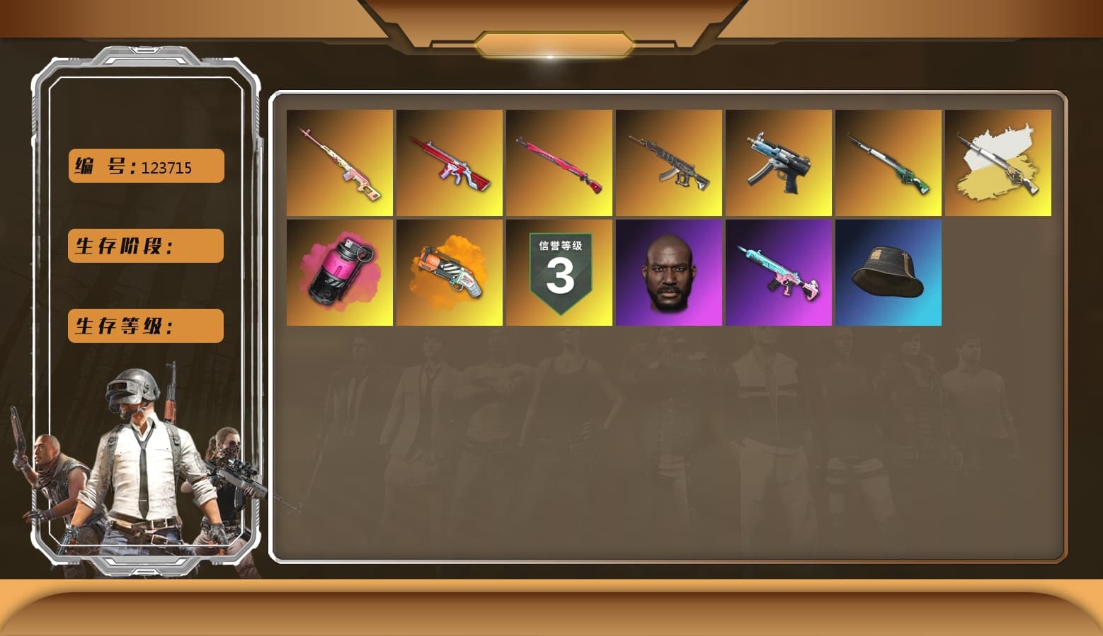 Magenta Smoke Grenade [1], No Signal — M416, Midnight Menace — Kar98k, Winter Eclipse — MP5K, Jonathan Kamau, Orange Fog of Fury — M79, Demon's Touch — ACE32 - 1