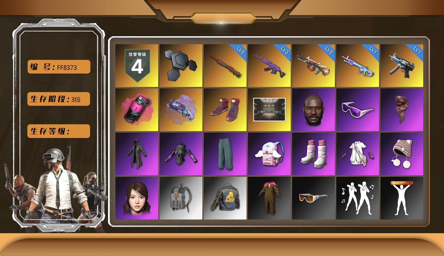 Magenta Smoke Grenade, Purple Magical Mist — M79, Hi-top Trainers (Red), Jonathan Kamau, Snow Glasses, PLAYERUNKNOWN's Bandana, Heavy Fur Coat (Black), StreamerOne, Full Autumn — M416, Blue Thunder Gloves - 1