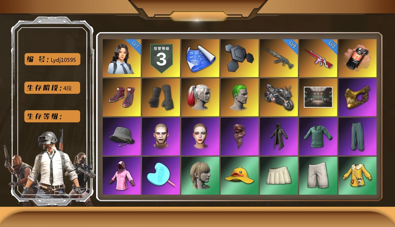 Coral Smoke Grenade, Hi-top Trainers (Red), Duncan's Infiltrator Handwraps, Harley Quinn's Hair, The Joker's Hair, «Panigale V4 S (Pitch Black)» Motorcycle, PGC 2021 Contingent Chaos Mask, The Joker's Hair, PLAYERUNKNOWN's Bandana, Heavy Fur Coat (Black), Rash Beixli Xtra Tough Jacket, Rash Beixli Xtra Tough Jacket, Harley Quinn's Makeup, Sideshow Bear Feet, StreamerOne - 1