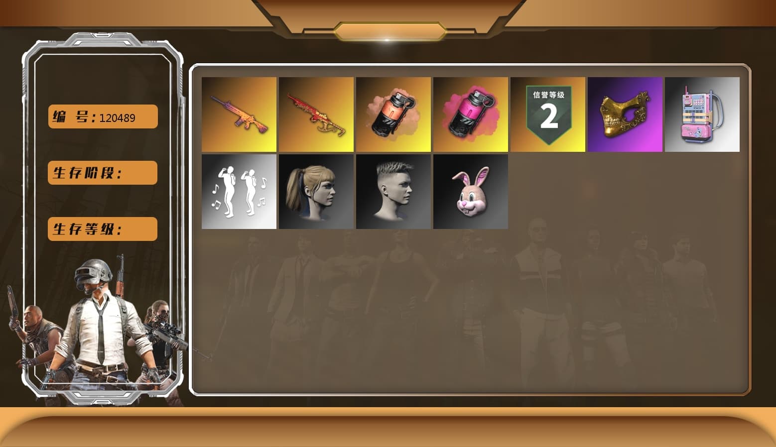 Yule Sleigh — Mini14 [MAX], Magenta Smoke Grenade, Trick-or-treat — M416, Danucd's Gloves, Harley Quinn's Hair, PGC 2021 Contingent Chaos Mask, Coral Smoke Grenade - 1