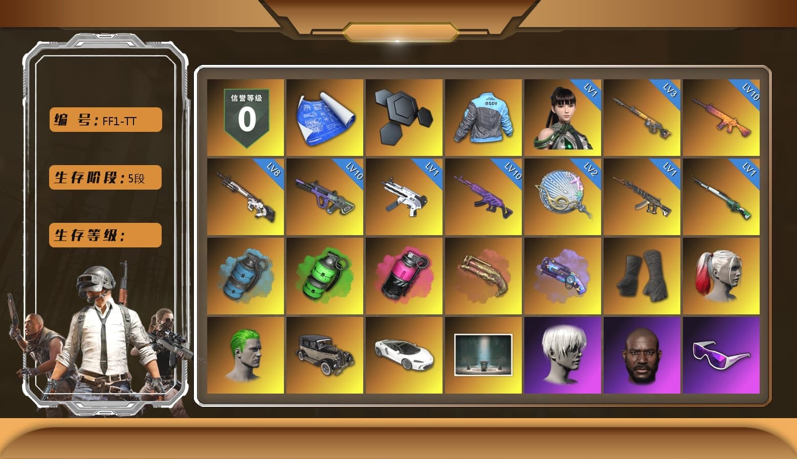 Azure Smoke Grenade, Emerald Smoke Grenade, Magenta Smoke Grenade, Crimson Fog of Fury — M79, Purple Magical Mist — M79, Duncan's Infiltrator Handwraps, Harley Quinn's Hair, The Joker's Hair, 9S's Hairstyle, Jonathan Kamau, Snow Glasses, PGC 2021 Contingent Chaos Mask, The Joker's Hair, Demon Biker Horns, Rash Beixli Xtra Tough Jacket, Pubg X Newjeans, Aespa, Polar Bear Feet, Nier, Harley Quinn's Hair, Hairstyle PGI.S, Rash Beixli Xtra Tough Jacket, Harley Quinn's Makeup, XingHun's Tiger Strike Jacket, XingHun's Tiger Strike Pants, Sideshow Bear Feet, Exquisite Pants, XiongDi Hoodie, Sha Wujing's Shorts, StreamerOne, Full Autumn — M416, Festive Gloves (Red), Blue Thunder Gloves, DOUYU T-shirt - 1