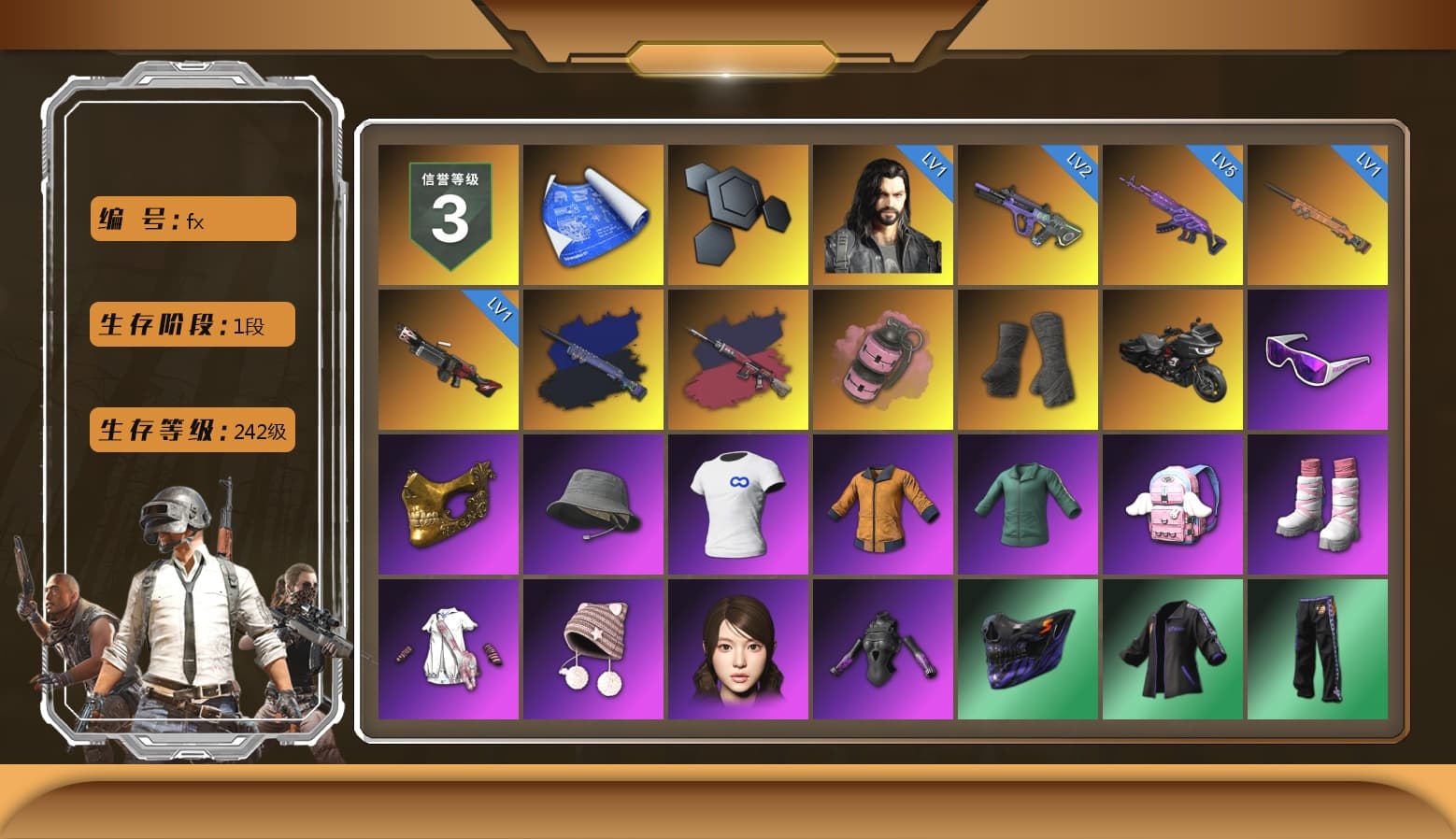 Final Serenade — M24 (Blue Black), Pretend Prototype - SLR (Navy Red), Pretend Prototype - SLR, Pink Smoke Grenade, Duncan's Infiltrator Handwraps, Snow Glasses, PGC 2021 Contingent Chaos Mask, Pubg X Newjeans, Harley Quinn's Hair, PJS 2019 Phase 2 Jacket, Full Autumn — M416 - 1