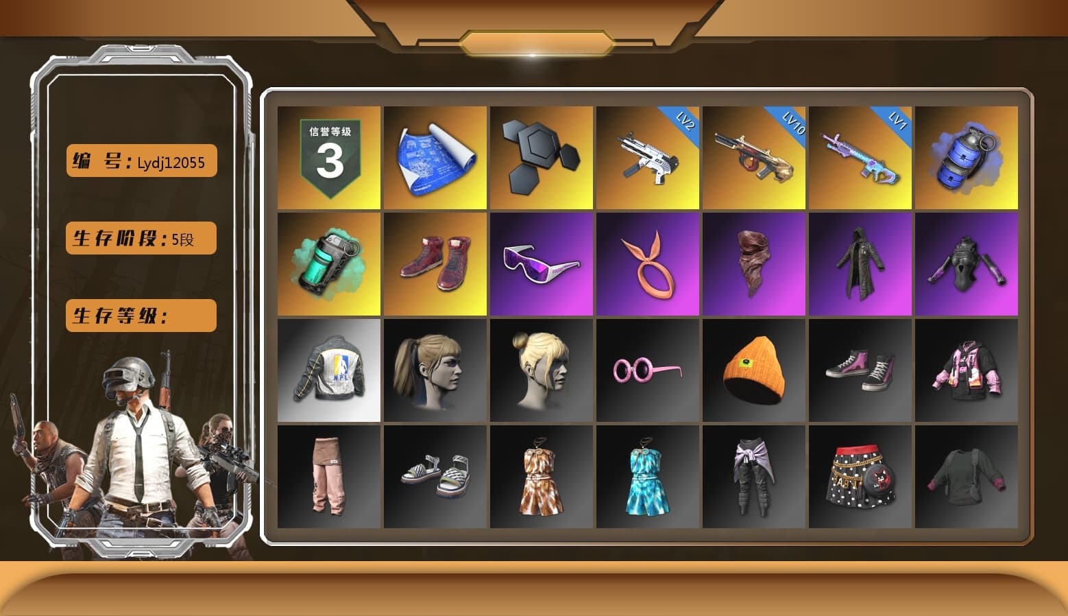 Blue Smoke Grenade, Teal Smoke Grenade, Hi-top Trainers (Red), Snow Glasses, PLAYERUNKNOWN's Bandana, Heavy Fur Coat (Black), Harley Quinn's Hair, NPL 2019 Phase 2 Jacket, Full Autumn — M416 - 1