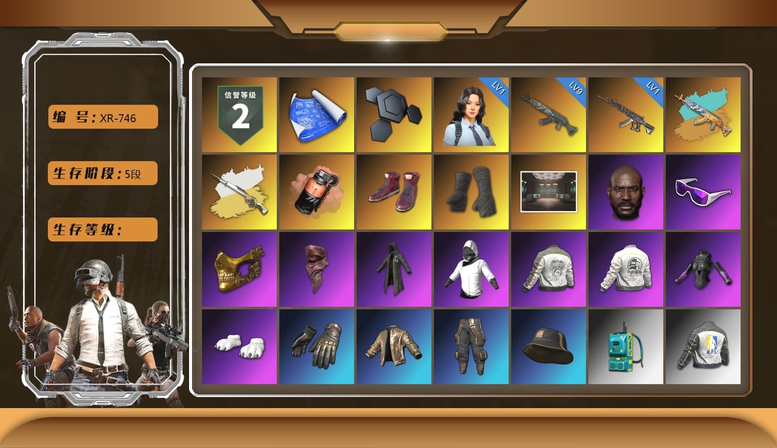Cosmic Caliber - Kar98k (White Yellow), Cosmic Caliber - Kar98k, Coral Smoke Grenade, Hi-top Trainers (Red), Duncan's Infiltrator Handwraps, Jonathan Kamau, Snow Glasses, PGC 2021 Contingent Chaos Mask, PLAYERUNKNOWN's Bandana, Heavy Fur Coat (Black), Polar Bear Feet, PML 2019 Phase 2 Jacket, PEL 2019 Phase 2 Jacket, NPL 2019 Phase 2 Jacket, Sha Wujing's Shorts, StreamerOne, GPT 2025 Four Angry Men Jacket, Full Autumn — M416, Blue Thunder Gloves, GLL Grand Slam Sweatshirt - 1
