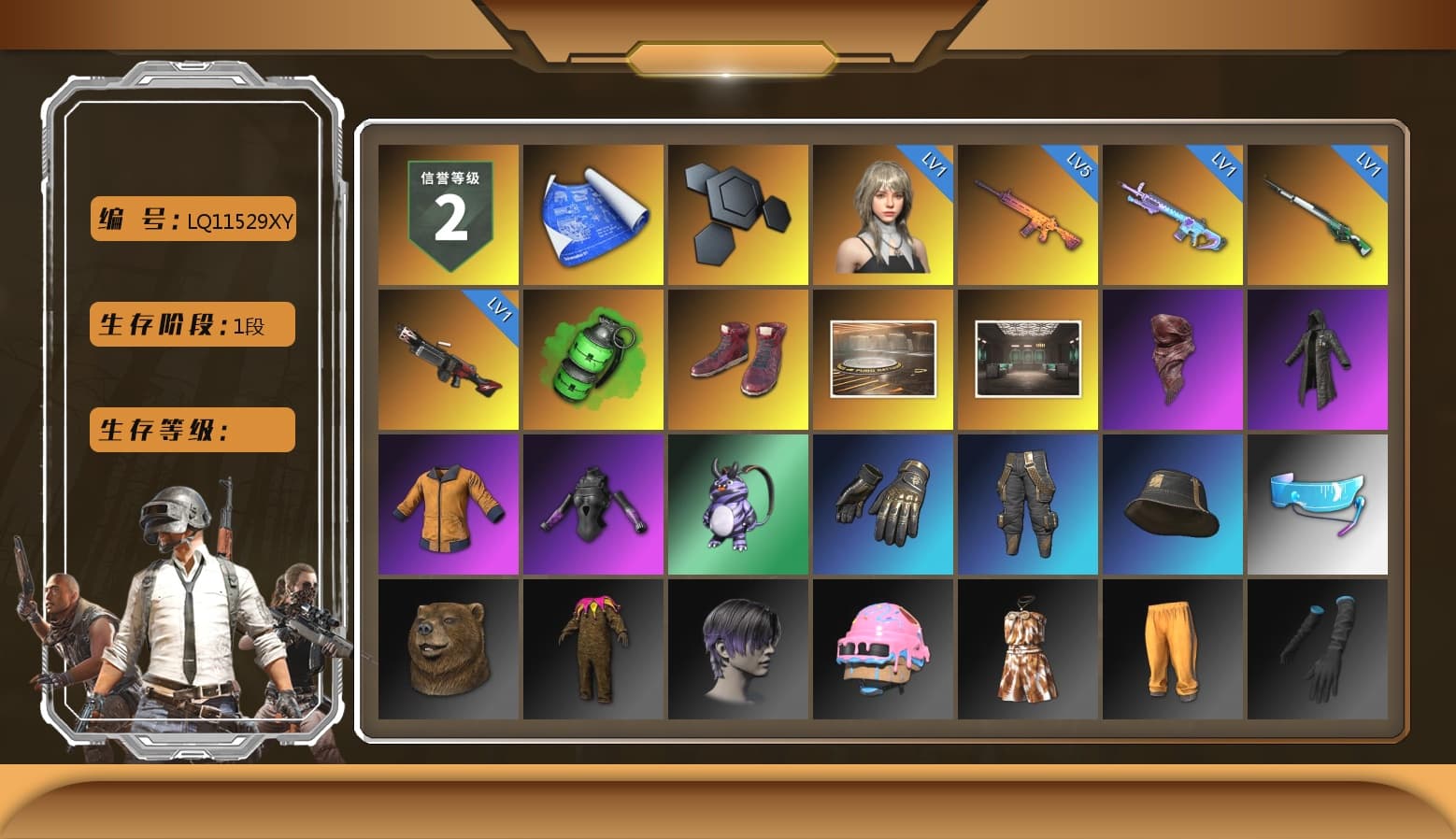 Emerald Smoke Grenade, Hi-top Trainers (Red), PLAYERUNKNOWN's Bandana, Heavy Fur Coat (Black), Sideshow Bear Feet, Full Autumn — M416, GLL Grand Slam Sweatshirt - 1