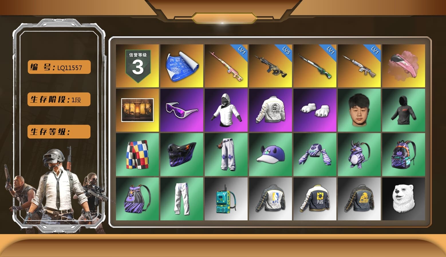 Rest in Pink — Dragunov [1], Snow Glasses, Polar Bear Feet, PEL 2019 Phase 2 Jacket, XingHun's Tiger Strike Pants, NPL 2019 Phase 2 Jacket, PJS 2019 Phase 2 Jacket, Exquisite Pants, Sha Wujing's Shorts, Full Autumn — M416, 2018 PUBG ALL-STAR T-shirt (Korean) - 1