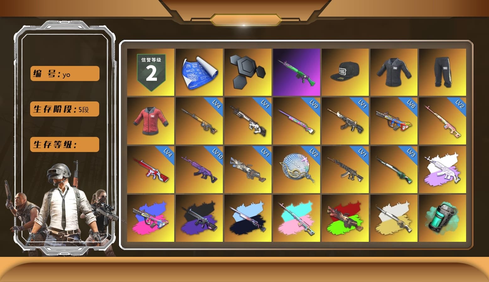Rest in Pink — Dragunov [2], SEA Champ Training T-shirt, PAI 2019 Jacket, Medusa — Beryl M762 (Gray Purple), No Signal — M416 (Purple Charcoal), Rest in Pink — Dragunov (Teal Pink), Cosmic Caliber - Kar98k (White Yellow), Teal Smoke Grenade, Yellow Fog of Fury — M79, Purple Magical Mist — M79, School Skirt, Hi-top Trainers (Red), Heybox Gloves, Ashek's Gloves, Duncan's Infiltrator Handwraps, PGI Title Wraps, Harley Quinn's Hair, «Countach LPI 800-4» Sports Car, «Urus S» SUV, SkipNhO's SLR, Ashek's AKM, Jonathan Kamau, 9S's Hairstyle, Snow Glasses, PGC 2021 Contingent Chaos Mask, Demon Biker Horns, Kansas Headband, La Catrina Makeup, PLAYERUNKNOWN's Bandana, Heavy Fur Coat (Black), Polar Bear Feet, Rash Beixli Xtra Tough Jacket, Pubg X Newjeans, Nier, Harley Quinn's Hair, Hairstyle PGI.S, Rash Beixli Xtra Tough Jacket, SEA Champ Training Snapback, SEA Champ Training Pants, SEA Champ Training T-shirt, Ghosted — AKM, Speed & Momentum — M416, Pirate KIM's M416, Pirate KIM's SKS, Ghosted — Kar98k, Speed & Momentum — Kar98k, JennaJulien's M24, Shroud's Varsity Jacket, Ryan the Lion Hoodie, PGI Ringside Hoodie, PGI 2018 «Four Angry Men» Hoodie, PEL 2019 Phase 2 Jacket, XingHun's Tiger Strike Jacket, XingHun's Tiger Strike Pants, PJS 2019 Phase 2 Jacket, PKL 2019 Phase 2 Jacket, Sideshow Bear Feet, Sha Wujing's Shorts, StreamerOne, Full Autumn — M416, Wakgood's M416, Silver Plate — M416, Crimson Snowflake - QBZ, Gold Plate — M416, 17SHOU's Beryl M762, Bengal Blade - SCAR-L, Wakgood's AWM, SPYGEA's M24, Refined Aeolus — Vector, Forever's S1897, Festive Gloves (Red), Crash Test Handwraps, Bloody Nurse Cap, PAI 2019 Mask, Killer Clown Mask, Bloody Nurse Mask, shroud's Cloth Mask, PGI T-Shirt, DOUYU T-shirt, Zerator's Pleated Skirt, Bengal Tiger - 1