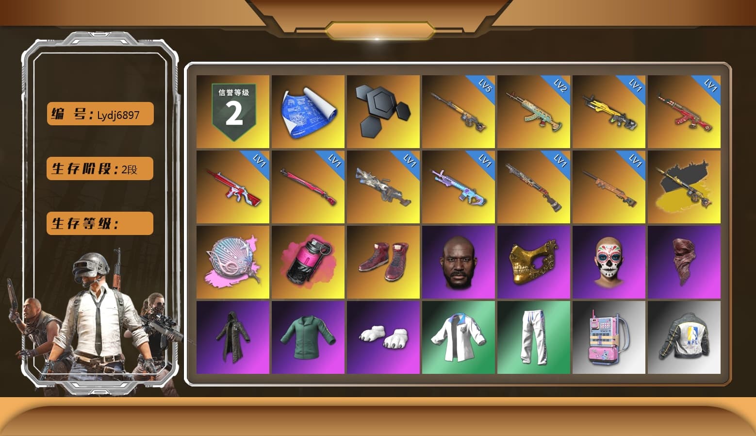 Siren — Pan (Pink), Magenta Smoke Grenade, Hi-top Trainers (Red), Jonathan Kamau, PGC 2021 Contingent Chaos Mask, PLAYERUNKNOWN's Bandana, Heavy Fur Coat (Black), Polar Bear Feet, XingHun's Tiger Strike Jacket, XingHun's Tiger Strike Pants, NPL 2019 Phase 2 Jacket, PKL 2019 Phase 2 Jacket, StreamerOne, GPT 2025 Four Angry Men Jacket - 1