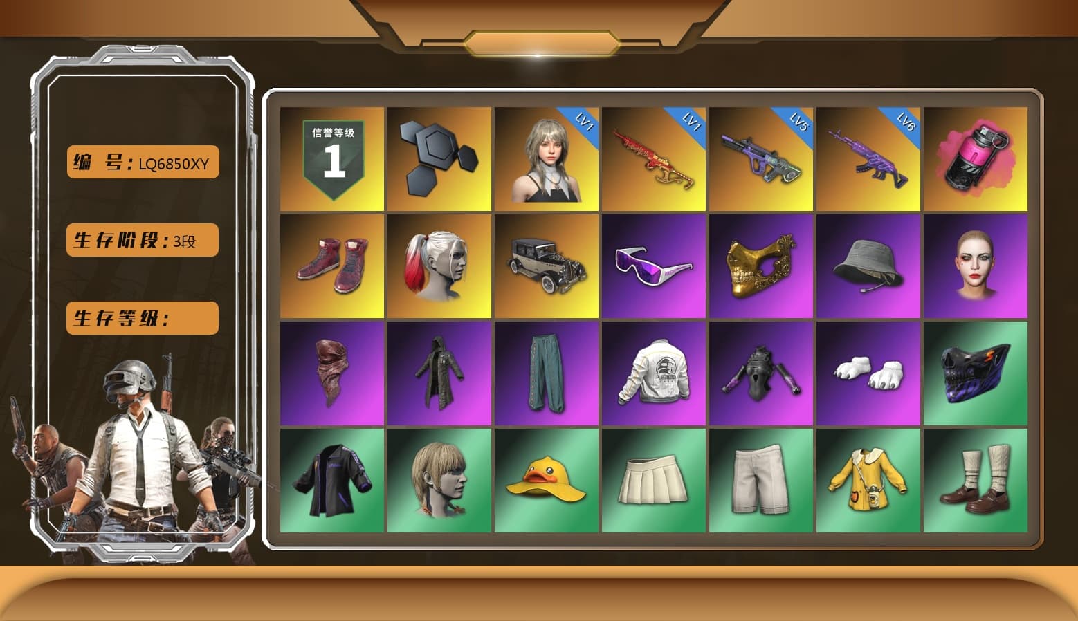 Magenta Smoke Grenade, Hi-top Trainers (Red), Harley Quinn's Hair, Snow Glasses, PGC 2021 Contingent Chaos Mask, PLAYERUNKNOWN's Bandana, Heavy Fur Coat (Black), Polar Bear Feet, Harley Quinn's Hair, Harley Quinn's Makeup, PEL 2019 Phase 2 Jacket, PJS 2019 Phase 2 Jacket, PKL 2019 Phase 2 Jacket, Full Autumn — M416 - 1