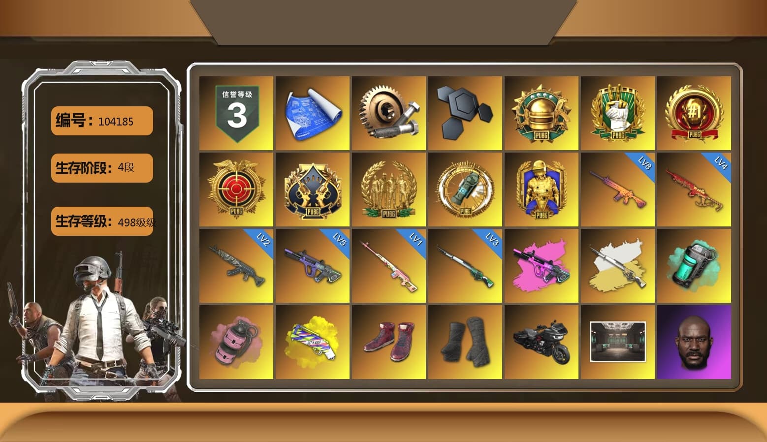 Rest in Pink — Dragunov [1], Cosmic Caliber - Kar98k (White Yellow), Teal Smoke Grenade, Pink Smoke Grenade, Yellow Fog of Fury — M79, Hi-top Trainers (Red), Duncan's Infiltrator Handwraps, Jonathan Kamau, Snow Glasses, PGC 2021 Contingent Chaos Mask, PLAYERUNKNOWN's Bandana, Heavy Fur Coat (Black), Rash Beixli Xtra Tough Jacket, Pubg X Newjeans, Polar Bear Feet, Harley Quinn's Hair, "CVO™ Road Glide® ST" Motorcycle, Rash Beixli Xtra Tough Jacket, PML 2019 Phase 2 Jacket, NPL 2019 Phase 2 Jacket, PJS 2019 Phase 2 Jacket, PKL 2019 Phase 2 Jacket, Sha Wujing's Shorts, StreamerOne, Full Autumn — M416, 17SHOU's Beryl M762, Crash Test Handwraps, Sideshow Bear Feet - 1