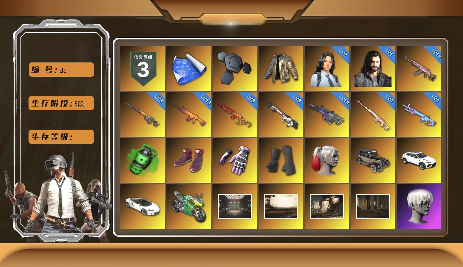 Rest in Pink — Dragunov [9], Emerald Smoke Grenade, Hi-top Trainers (Red), Heybox Gloves, Duncan's Infiltrator Handwraps, Harley Quinn's Hair, «Urus S» SUV, «Panigale V4 S (Jaded)» Motorcycle, 9S's Hairstyle, Snow Glasses, PGC 2021 Contingent Chaos Mask, Harley Quinn's Makeup, Kansas Headband, PLAYERUNKNOWN's Bandana, Heavy Fur Coat (Black), Bright Moon Maru Pants, PML 2019 Phase 2 Jacket, PEL 2019 Phase 2 Jacket, Rash Beixli Xtra Tough Jacket, Polar Bear Feet, XingHun's Tiger Strike Jacket, XingHun's Tiger Strike Pants, NPL 2019 Phase 2 Jacket, PJS 2019 Phase 2 Jacket, PKL 2019 Phase 2 Jacket, Sideshow Bear Feet, Harley Quinn's Hair, Hairstyle PGI.S, Exquisite Pants, XiongDi Hoodie, Sha Wujing's Shorts, StreamerOne, GPT 2025 Four Angry Men Jacket, Rash Beixli Xtra Tough Jacket, Full Autumn — M416, Silver Plate — M416, Gold Plate — M416, 17SHOU's Beryl M762, MOZZ's M24, Refined Aeolus — Vector, Crash Test Handwraps, HUYA T-shirt, DOUYU T-shirt, Esports IGL Shirt, Esports Chicken Dinner Shirt - 1