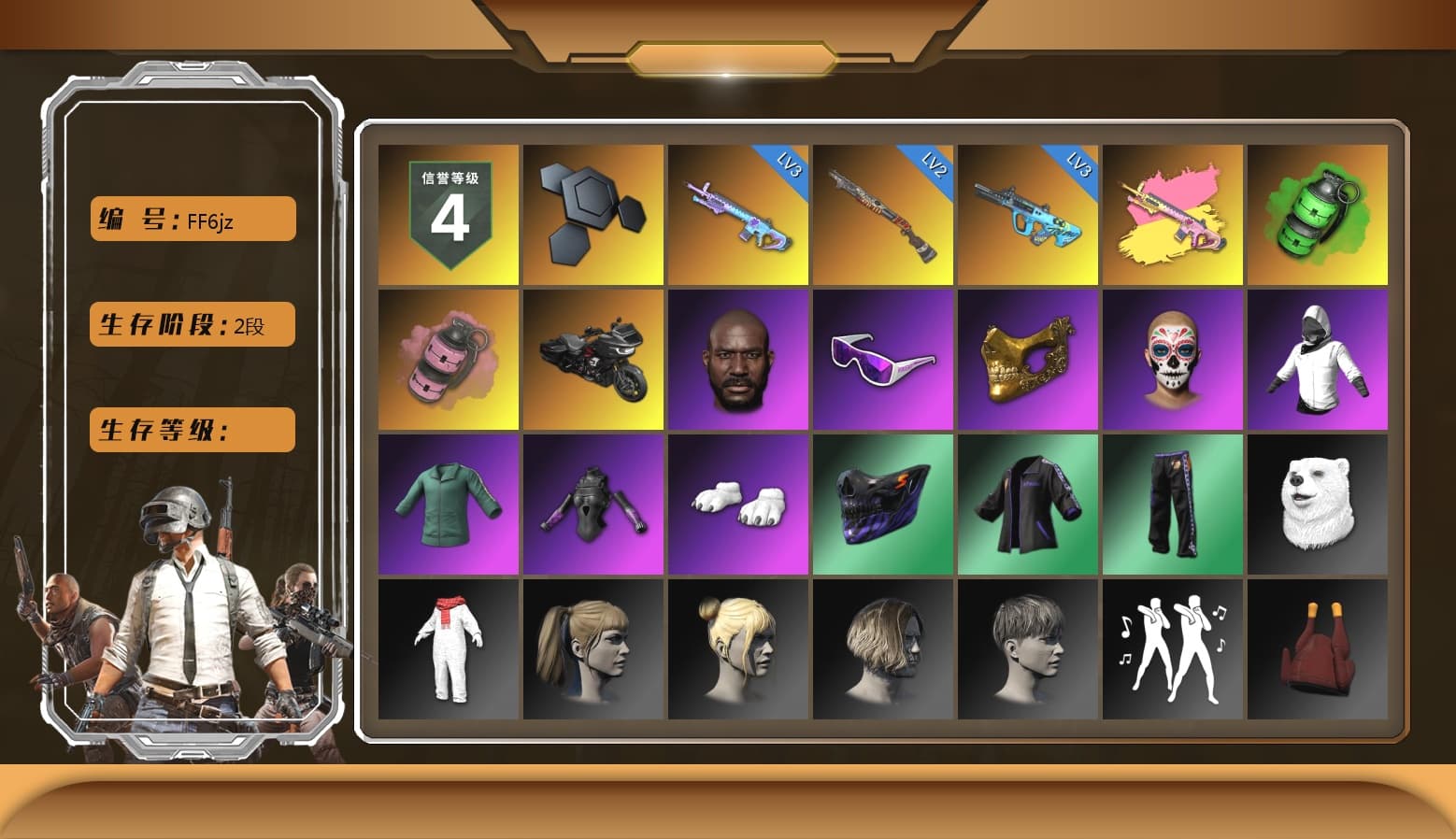 Emerald Smoke Grenade, Pink Smoke Grenade, Jonathan Kamau, Snow Glasses, PGC 2021 Contingent Chaos Mask, Polar Bear Feet, Harley Quinn's Hair, StreamerOne, GPT 2025 Four Angry Men Jacket, Blue Thunder Gloves - 1