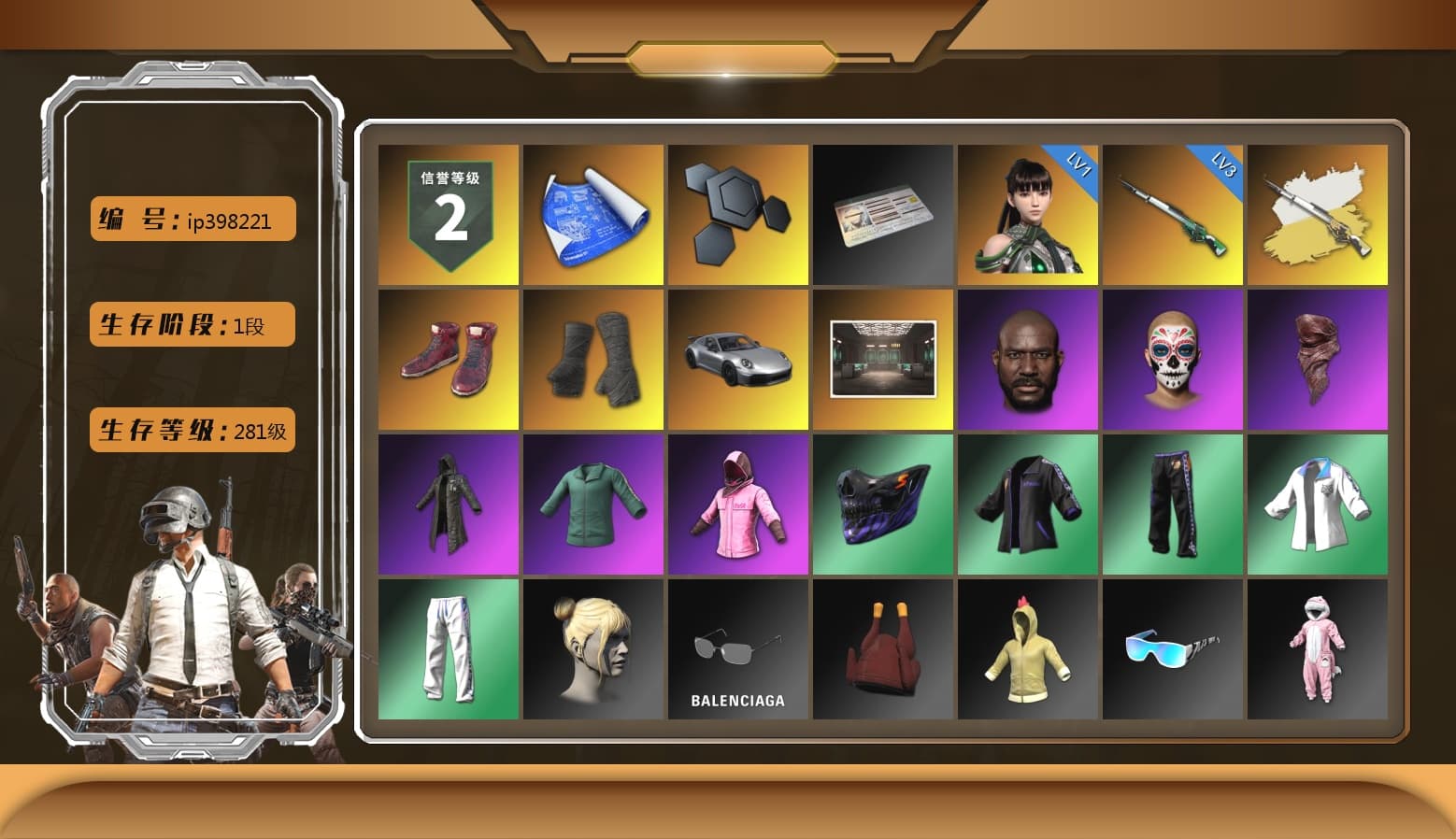 Cosmic Caliber - Kar98k (White Yellow), Hi-top Trainers (Red), Duncan's Infiltrator Handwraps, «911 Carrera GTS» Sports Car, Jonathan Kamau, PLAYERUNKNOWN's Bandana, Heavy Fur Coat (Black), Rash Beixli Xtra Tough Jacket, Rash Beixli Xtra Tough Jacket, XingHun's Tiger Strike Jacket, XingHun's Tiger Strike Pants - 1
