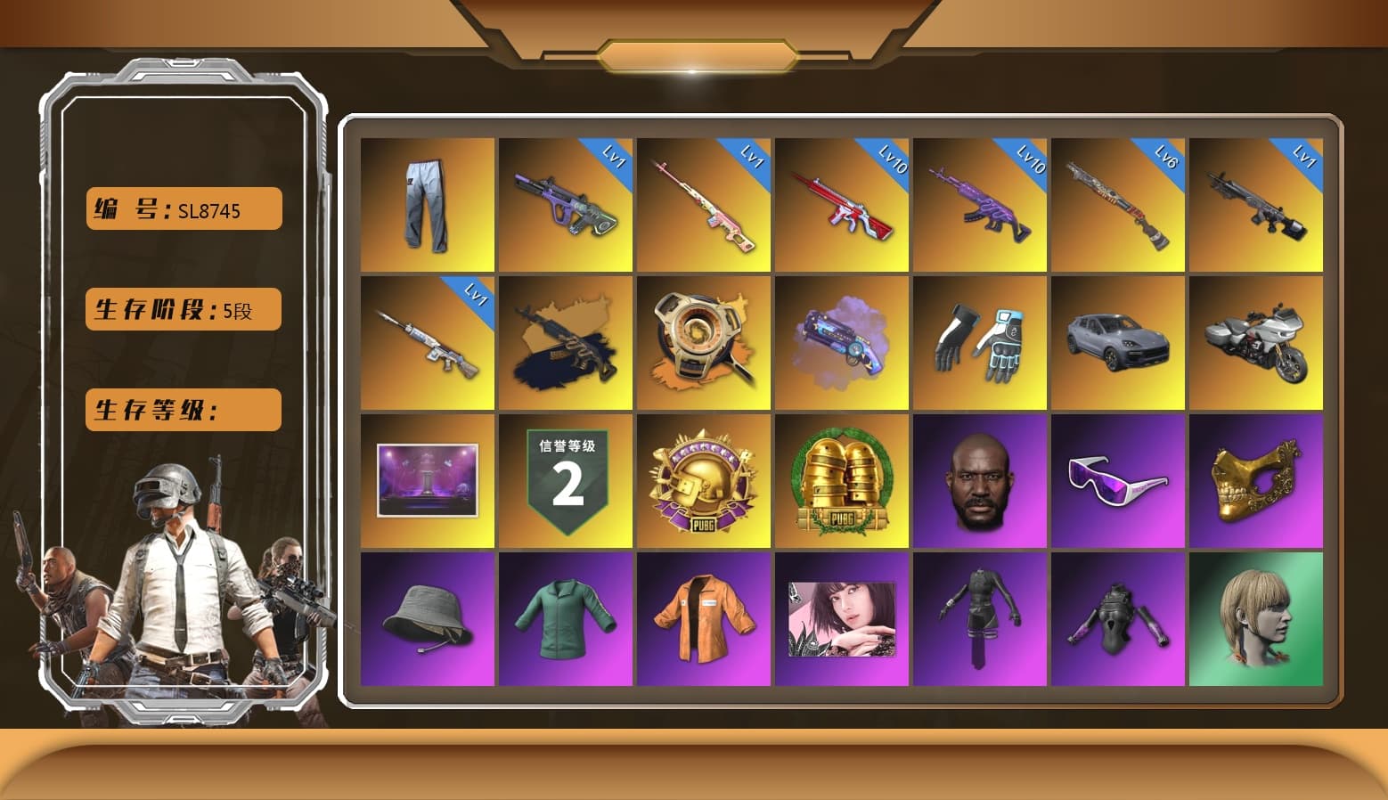 Medusa — Beryl M762 [MAX], Medusa — Beryl M762 (Gold Charcoal), No Signal — M416, Neon Dream — AUG, Reaper, Predator, Shroud's Gloves, BURGAOfps' Tracksuit Pants, Blackpink, Escapee Jacket, Harley Quinn's Hair, Jonathan Kamau, PGC 2021 Contingent Chaos Mask, Snow Glasses, Rash Beixli Xtra Tough Jacket, Purple Magical Mist — M79, Aespa, Sun Scorched — S1897, «Cayenne Turbo GT» SUV, Void — Pan (Yellow Orange), Obscura - Mk12, Pretend Prototype - SLR - 1
