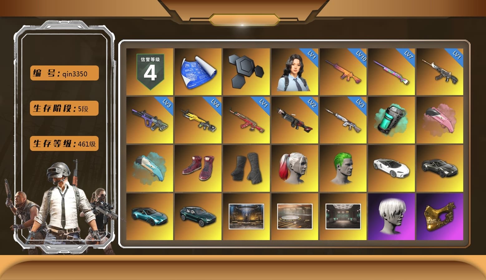 Teal Smoke Grenade, Hi-top Trainers (Red), Duncan's Infiltrator Handwraps, Harley Quinn's Hair, The Joker's Hair, «V12 Vantage Roadster» Sports Car, «V12 Vantage Roadster (Luxe)» Sports Car, «DBX707» SUV, 9S's Hairstyle, PGC 2021 Contingent Chaos Mask, The Joker's Hair, PLAYERUNKNOWN's Bandana, Heavy Fur Coat (Black), Rash Beixli Xtra Tough Jacket, Polar Bear Feet, Nier, Harley Quinn's Hair, Rash Beixli Xtra Tough Jacket, Harley Quinn's Makeup, «DBX707» SUV, XiongDi Hoodie, MET Asia Series Distressed Jeans, Sha Wujing's Shorts, StreamerOne, Full Autumn — M416, Diva Glasses (White) - 1