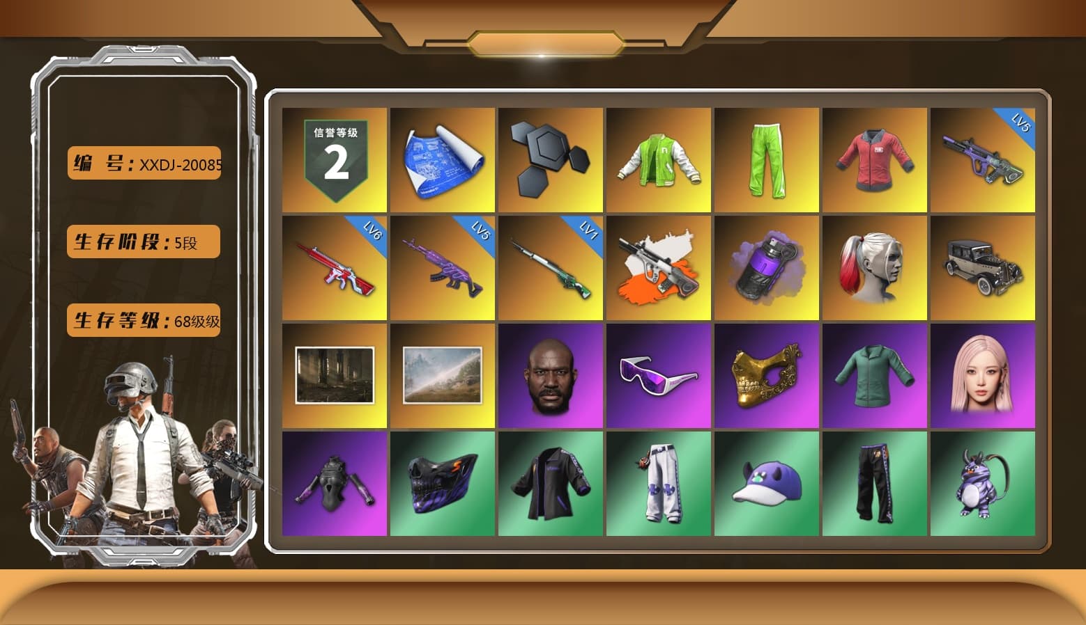 NVIDIA Varsity Jacket, PAI 2019 Jacket, Neon Dream - AUG (White Orange), Purple Smoke Grenade, Harley Quinn's Hair, Jonathan Kamau, Snow Glasses, PGC 2021 Contingent Chaos Mask, Aespa, Harley Quinn's Hair, Exquisite Pants, Sha Wujing's Shorts, GPT 2025 Four Angry Men Jacket, HUYA T-shirt - 1