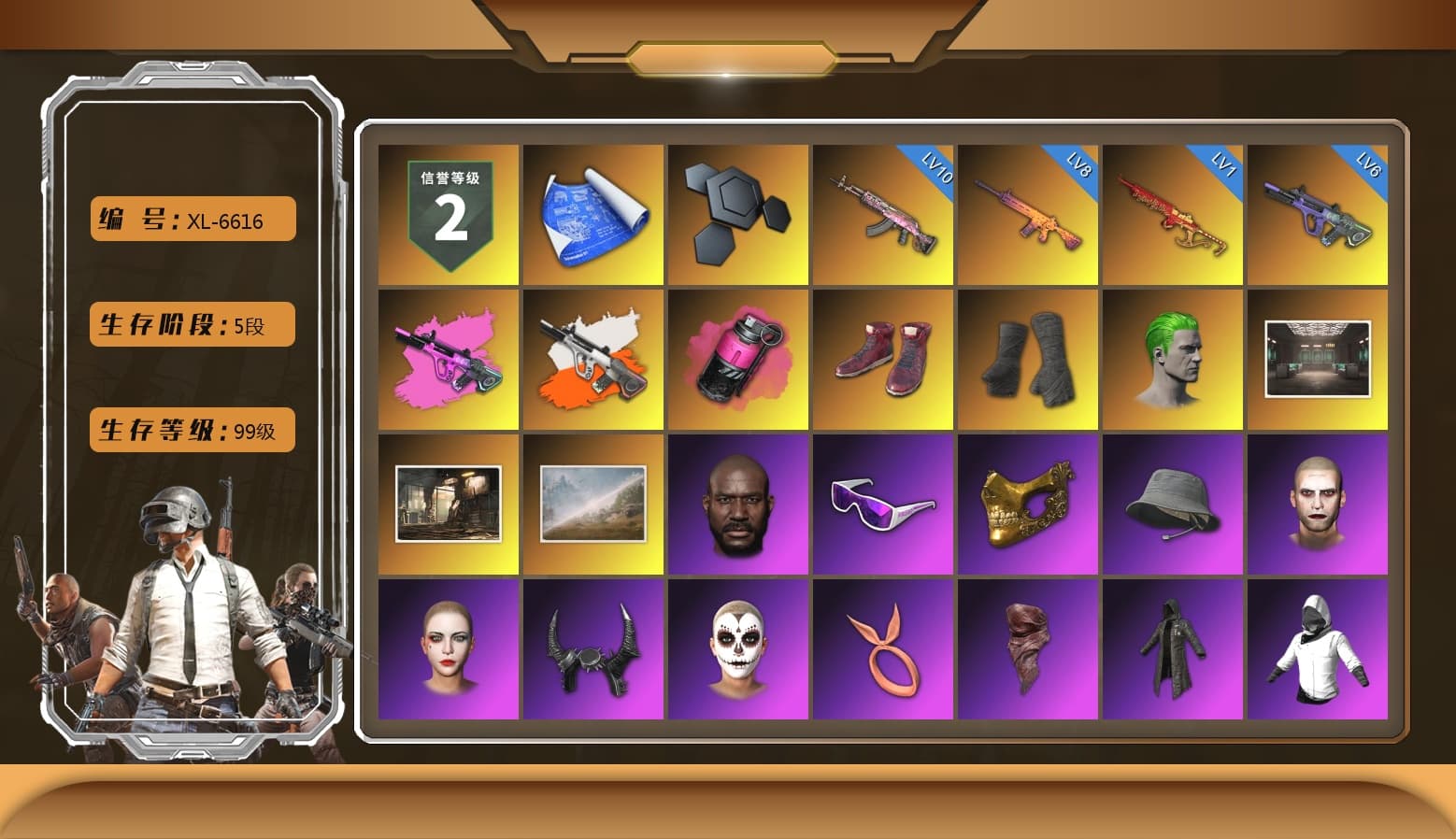 Neon Dream - AUG (White Orange), Magenta Smoke Grenade, Hi-top Trainers (Red), Duncan's Infiltrator Handwraps, The Joker's Hair, Jonathan Kamau, Snow Glasses, PGC 2021 Contingent Chaos Mask, The Joker's Hair, Demon Biker Horns, La Catrina Makeup, PLAYERUNKNOWN's Bandana, Heavy Fur Coat (Black), SOOP T-Shirt, Rash Beixli Xtra Tough Jacket, Pubg X Newjeans, Polar Bear Feet, Harley Quinn's Hair, Rash Beixli Xtra Tough Jacket, Harley Quinn's Makeup, PEL 2019 Phase 2 Jacket, Sideshow Bear Feet, Sha Wujing's Shorts, StreamerOne, DOUYU T-shirt - 1