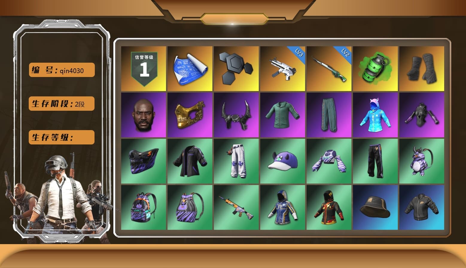 Emerald Smoke Grenade, Duncan's Infiltrator Handwraps, Jonathan Kamau, PGC 2021 Contingent Chaos Mask, Demon Biker Horns, Harley Quinn's Hair, PJS 2019 Phase 2 Jacket, Sideshow Bear Feet - 1