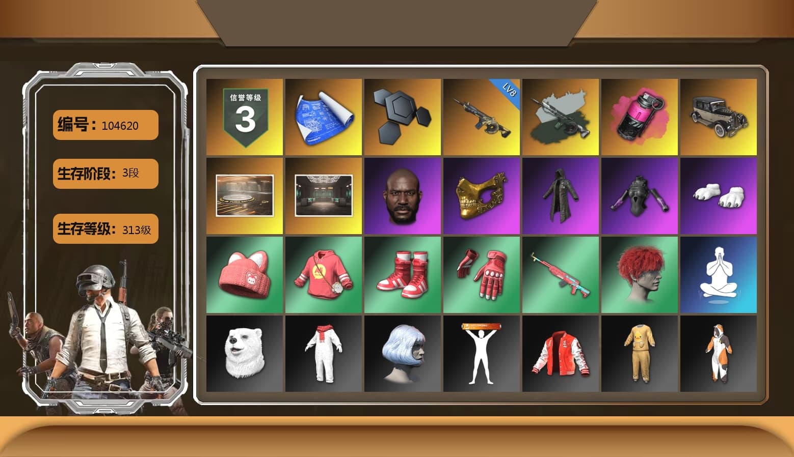 Time Keeper - M416 (Gray Green), Magenta Smoke Grenade, Jonathan Kamau, PGC 2021 Contingent Chaos Mask, Heavy Fur Coat (Black), Polar Bear Feet, Heavy Fur Coat (Black) - 1