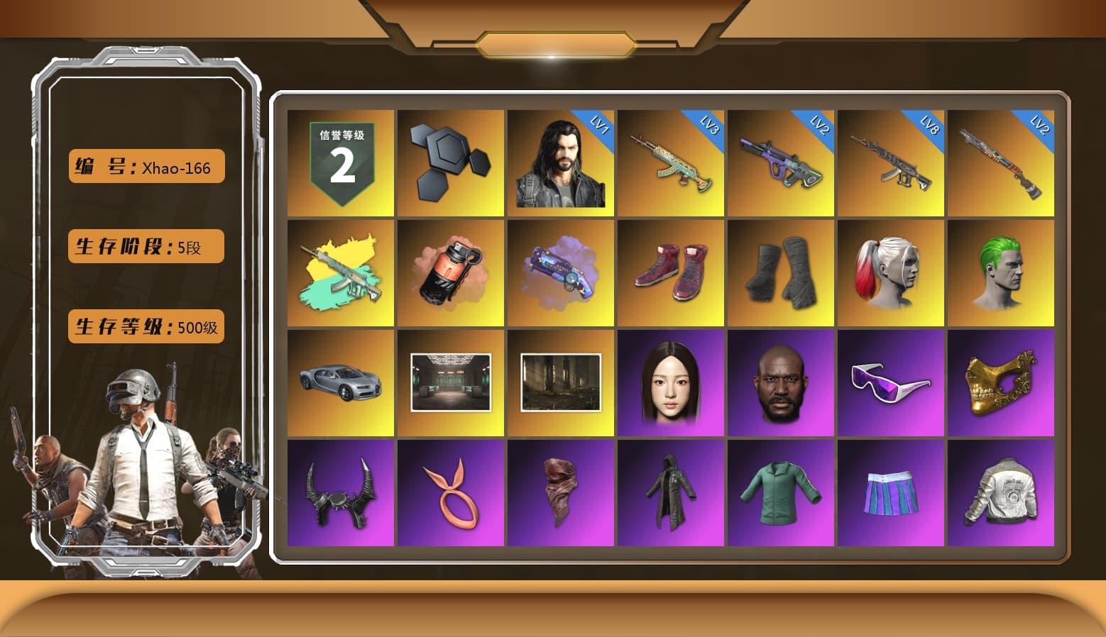 Coral Smoke Grenade, Purple Magical Mist — M79, Hi-top Trainers (Red), Duncan's Infiltrator Handwraps, Harley Quinn's Hair, The Joker's Hair, Jonathan Kamau, Snow Glasses, PGC 2021 Contingent Chaos Mask, Demon Biker Horns, PLAYERUNKNOWN's Bandana, Heavy Fur Coat (Black), Rash Beixli Xtra Tough Jacket, Pubg X Newjeans, Aespa, Harley Quinn's Hair, Rash Beixli Xtra Tough Jacket, JennaJulien's Pleated Skirt, PML 2019 Phase 2 Jacket, XingHun's Tiger Strike Jacket, XingHun's Tiger Strike Pants, PKL 2019 Phase 2 Jacket, Sideshow Bear Feet, Exquisite Pants, StreamerOne, GPT 2025 Four Angry Men Jacket, Festive Gloves (Red), Blue Thunder Gloves, Bloody Nurse Cap, Bloody Nurse Mask, 2018 PUBG ALL-STAR T-shirt (Korean), Esports IGL Shirt - 1