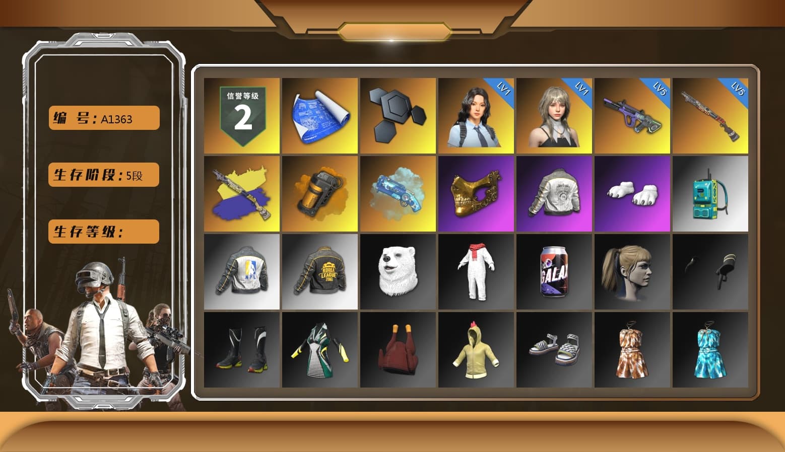 Orange Smoke Grenade, Blue Magical Mist — M79, PGC 2021 Contingent Chaos Mask, Polar Bear Feet, Harley Quinn's Hair, PML 2019 Phase 2 Jacket, NPL 2019 Phase 2 Jacket, PKL 2019 Phase 2 Jacket, Sideshow Bear Feet, StreamerOne, Diva Glasses (White) - 1