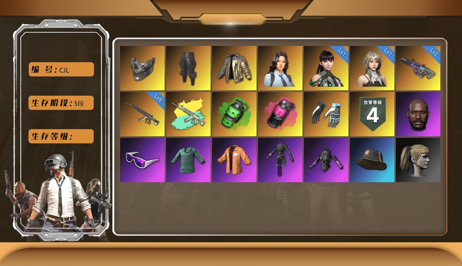 Emerald Smoke Grenade, Glasya [1], Neon Dream — AUG, Hanna, Harley Quinn's Hair, Survivalist Slacks, Jonathan Kamau, Reaper Mask, Snow Glasses, Escapee Jacket, Douyu Biker Jacket, Shroud's Gloves, Magenta Smoke Grenade, Demon's Touch — ACE32, Aespa, EVE - 1