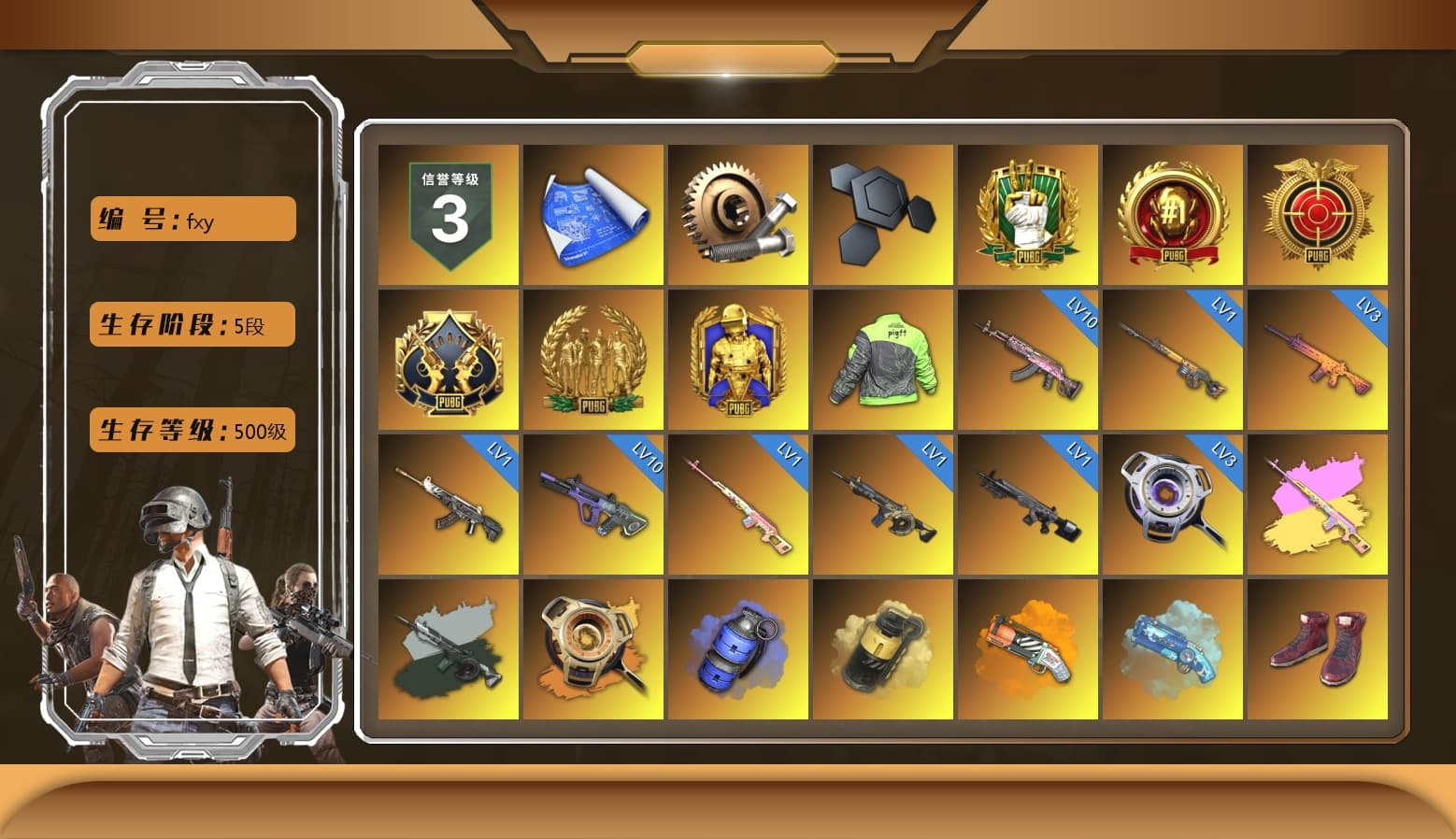 Rest in Pink — Dragunov [1], Void — Pan (Yellow Orange), Time Keeper - M416 (Gray Green), Rest in Pink - Dragunov (Pink Yellow), Blue Smoke Grenade, Yellow Smoke Grenade, Orange Fog of Fury — M79, Blue Magical Mist — M79, Hi-top Trainers (Red), Duncan's Infiltrator Handwraps, Harley Quinn's Hair, «Panamera Turbo S» Sedan, «Chiron» Sports Car, «DBX707» SUV, «Panigale V4 S (Pitch Black)» Motorcycle, 9S's Hairstyle, Jonathan Kamau, Snow Glasses, PGC 2021 Contingent Chaos Mask, Demon Biker Horns, PLAYERUNKNOWN's Bandana, Heavy Fur Coat (Black), Rash Beixli Xtra Tough Jacket, Pubg X Newjeans, Polar Bear Feet, Nier, Harley Quinn's Hair, Rash Beixli Xtra Tough Jacket, Harley Quinn's Makeup, PEL 2019 Phase 2 Jacket, XingHun's Tiger Strike Jacket, XingHun's Tiger Strike Pants, NPL 2019 Phase 2 Jacket, PKL 2019 Phase 2 Jacket, Exquisite Pants, Sha Wujing's Shorts, StreamerOne, Blue Thunder Gloves, Heavy Fur Coat (Black) - 1