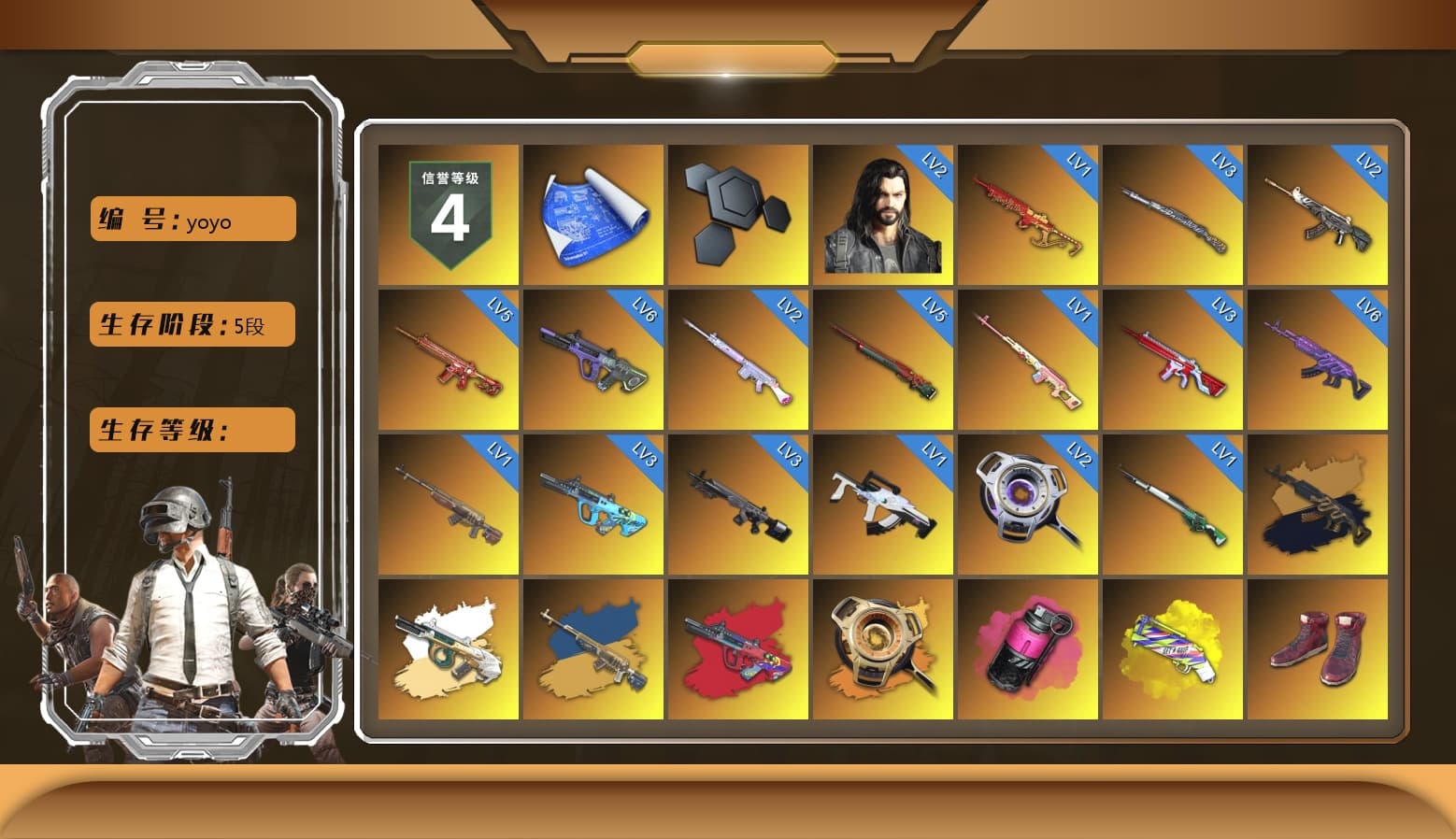 Rest in Pink — Dragunov [1], Medusa — Beryl M762 (Gold Charcoal), Minotaur — AUG, G-DRAGON — AUG (Red), Void — Pan (Yellow Orange), Magenta Smoke Grenade, Yellow Fog of Fury — M79, Hi-top Trainers (Red), Duncan's Infiltrator Handwraps, Harley Quinn's Hair, The Joker's Hair, «Panamera Turbo S» Sedan, «911 Carrera GTS» Sports Car, «Cayenne Turbo GT» SUV, «V12 Vantage Roadster» Sports Car, «V12 Vantage Roadster (Luxe)» Sports Car, «DBX707» SUV, 9S's Hairstyle, Jonathan Kamau, Snow Glasses, PGC 2021 Contingent Chaos Mask, The Joker's Hair, Demon Biker Horns, PLAYERUNKNOWN's Bandana, Heavy Fur Coat (Black), Rash Beixli Xtra Tough Jacket, Pubg X Newjeans, Aespa, Polar Bear Feet, Nier, Harley Quinn's Hair, "CVO™ Road Glide® ST" Motorcycle, Rash Beixli Xtra Tough Jacket, Harley Quinn's Makeup, XingHun's Tiger Strike Jacket, XingHun's Tiger Strike Pants, PKL 2019 Phase 2 Jacket, «DBX707» SUV, Sideshow Bear Feet, Exquisite Pants, XiongDi Hoodie, Sha Wujing's Shorts, XingHun's Hoodie, Xinghun's Tracksuit Pants, StreamerOne, GPT 2025 Four Angry Men Jacket, Full Autumn — M416, «Panigale V4 S (Ducati Red)» Motorcycle, Blue Thunder Gloves, Diva Glasses (White) - 1