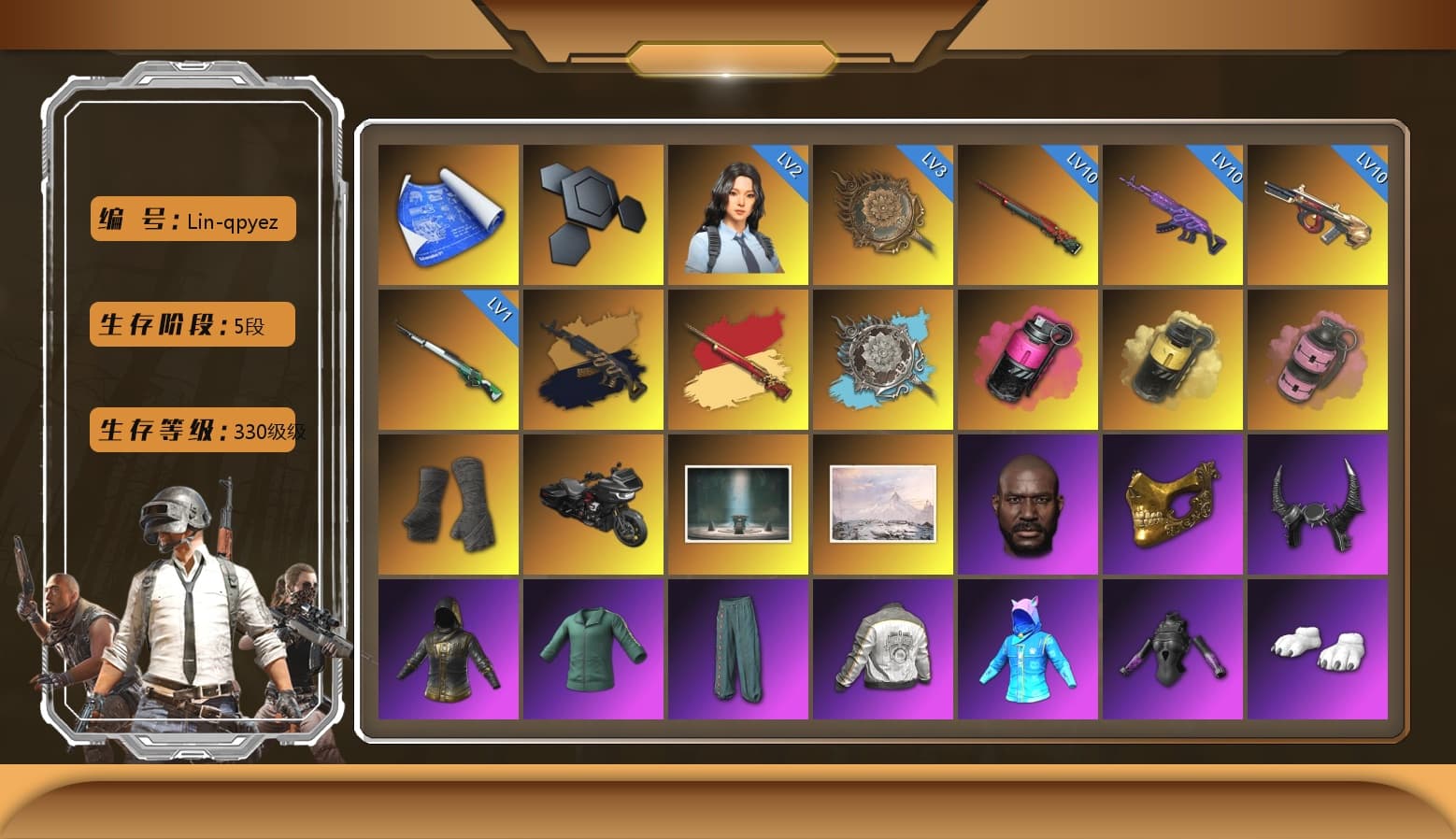 Medusa — Beryl M762 (Gold Charcoal), Magenta Smoke Grenade, Yellow Smoke Grenade, Pink Smoke Grenade, Duncan's Infiltrator Handwraps, Jonathan Kamau, PGC 2021 Contingent Chaos Mask, Demon Biker Horns, Polar Bear Feet, Harley Quinn's Hair, PML 2019 Phase 2 Jacket, PJS 2019 Phase 2 Jacket, Full Autumn — M416, Refined Aeolus — Vector - 1